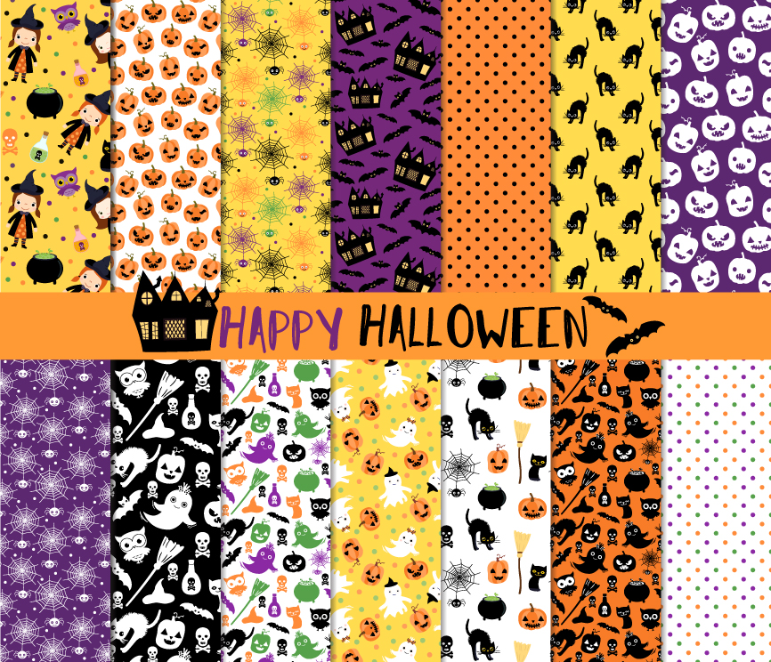 Download Cute Halloween digital paper set, Seamless background ...