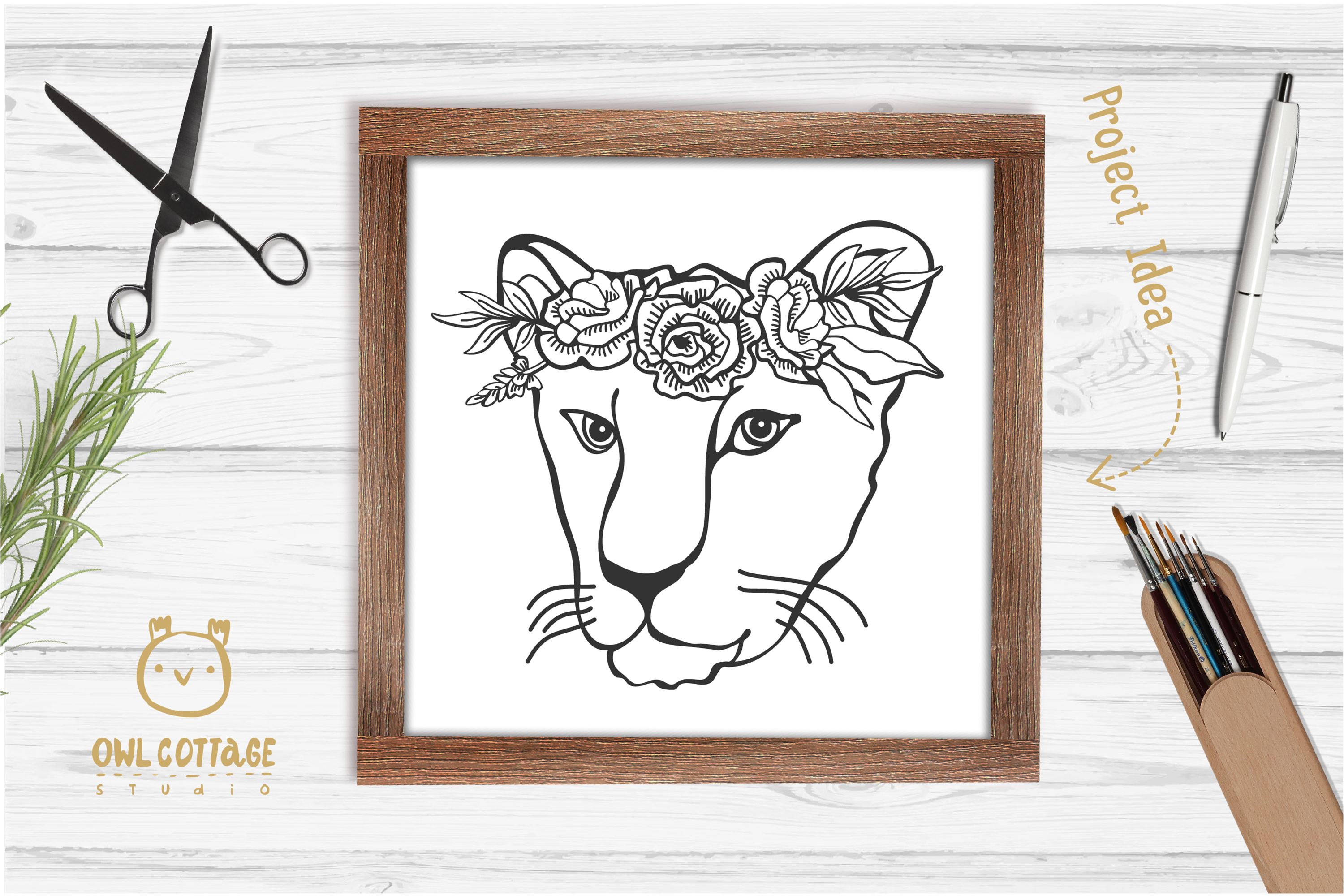 Download Lioness with floral crown SVG, Tattoo Decor Cut File ...