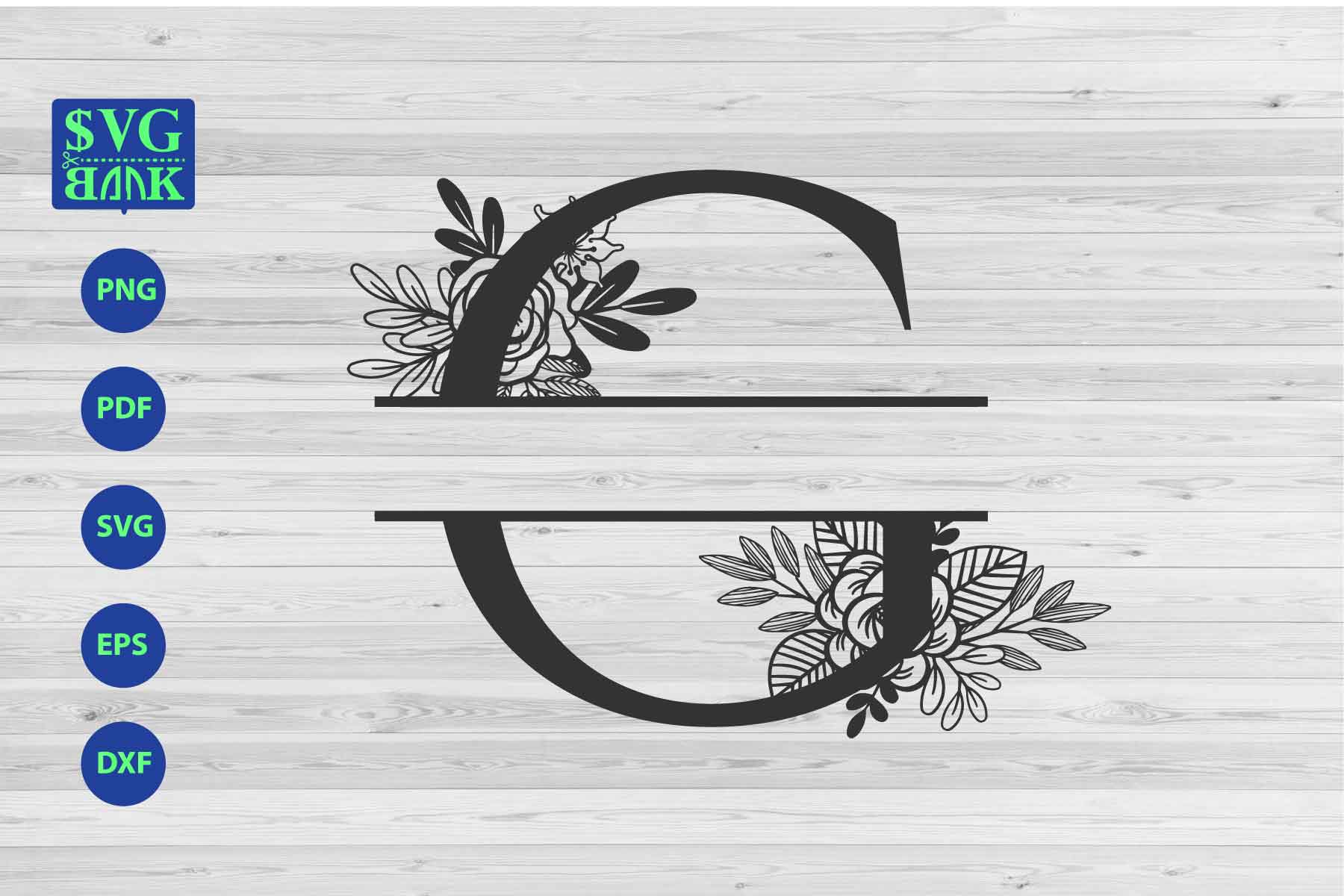 Split monogram letter G Svg, Alphabet floral initial logo G