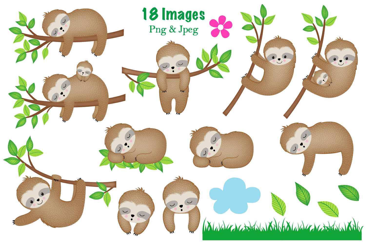 Sloth clipart, Sloth graphics &amp; illustrations, Cute Sloths