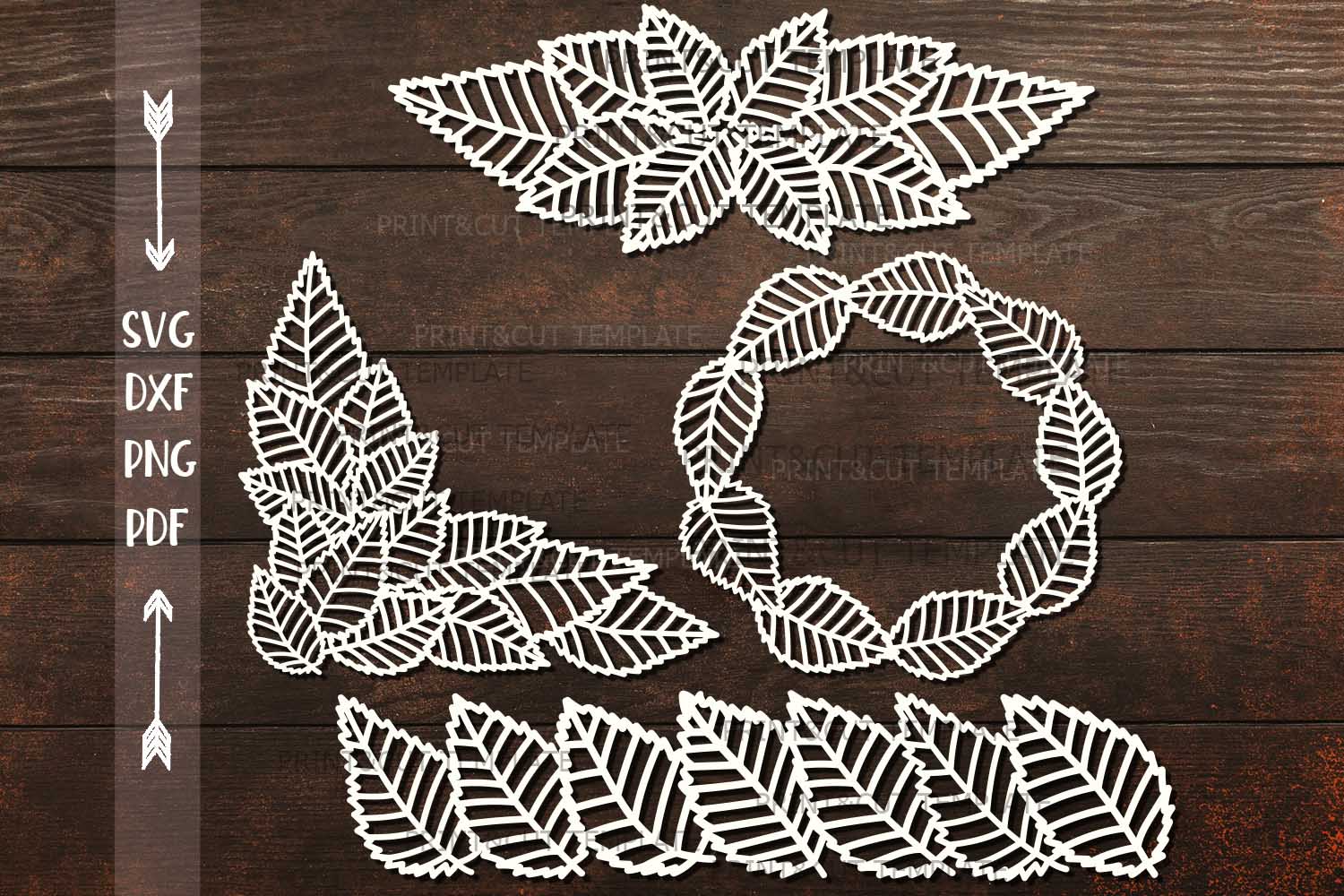 Download Leaves Monogram Corner Border Divider paper cut svg template