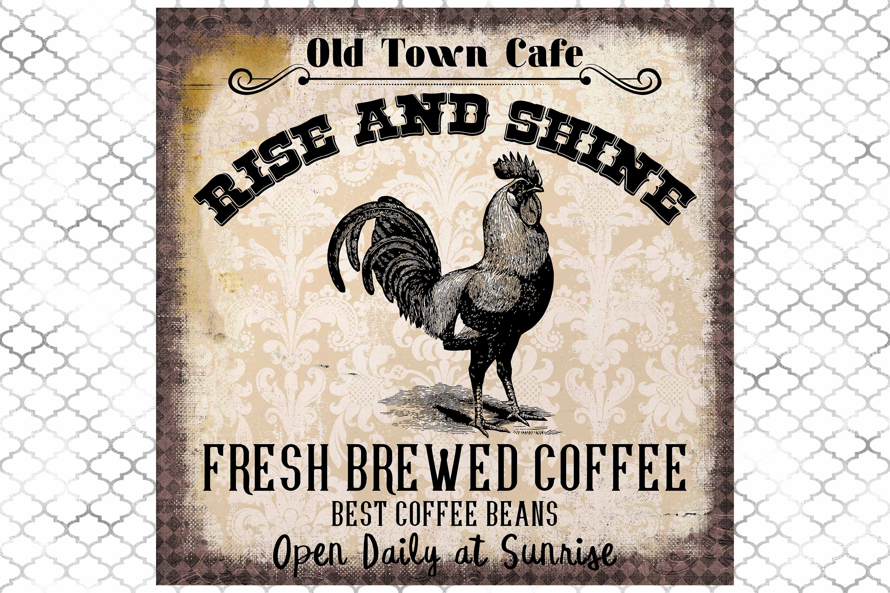 Vintage Coffee Cafe Sign, Rooster, Art Print Sublimation PNG