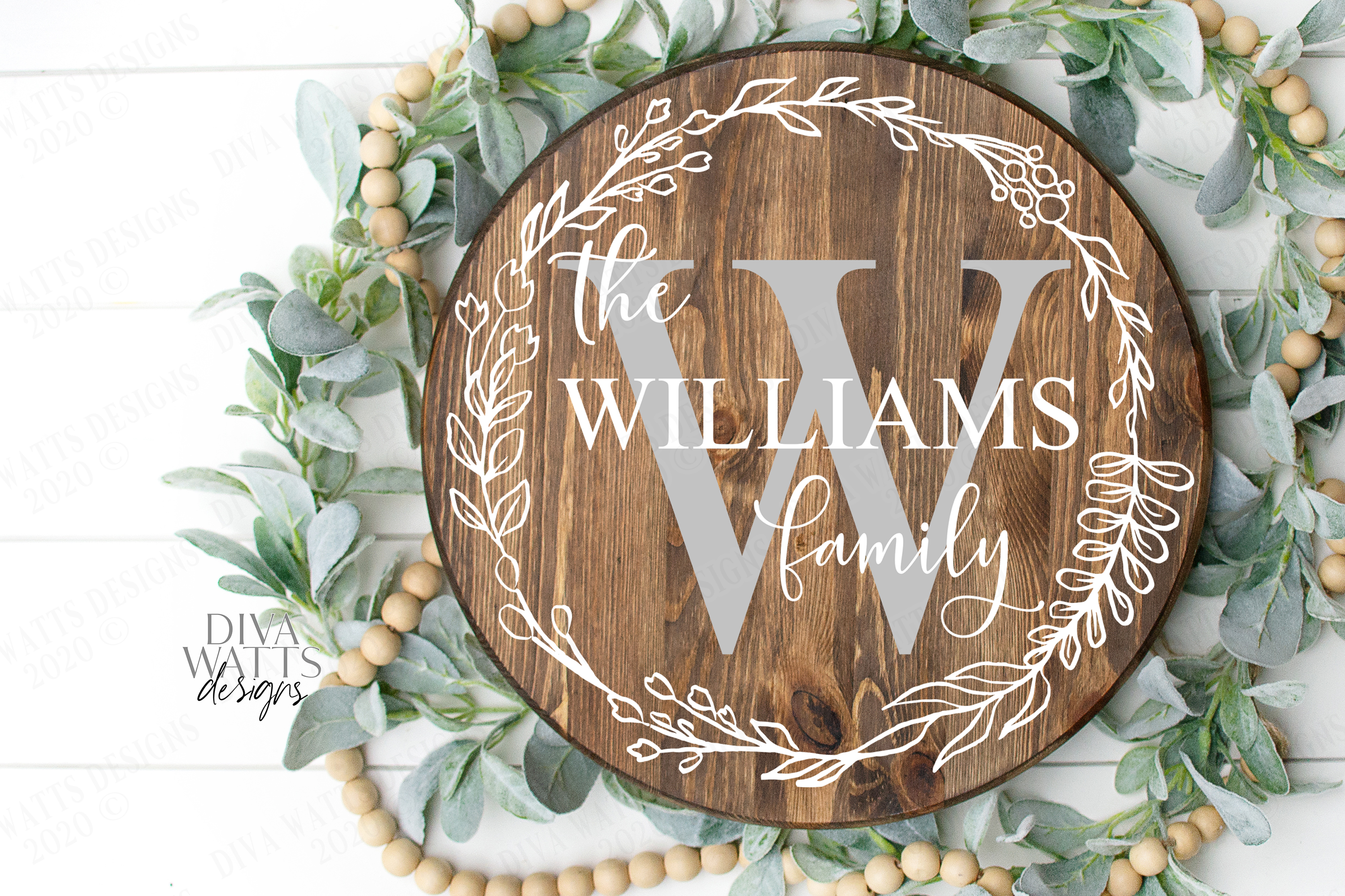 Download Monogram Wreath Family Last Name Farmhouse Sign SVG PNG