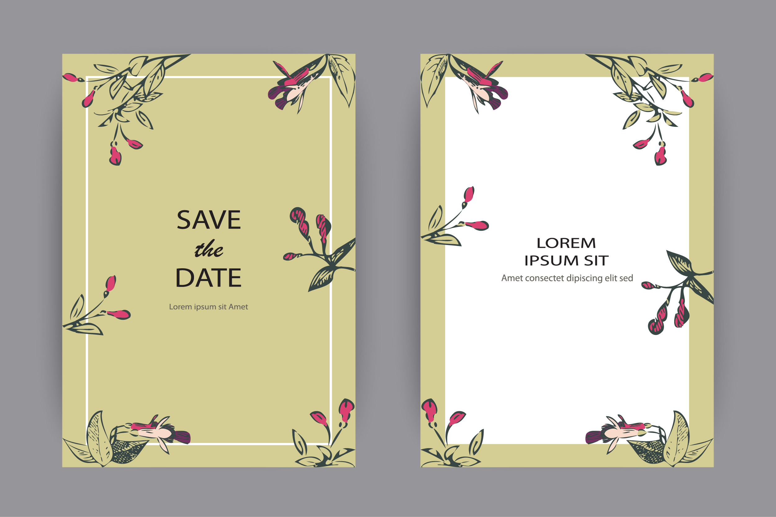 Fuchsia flowers wedding invitation card template design