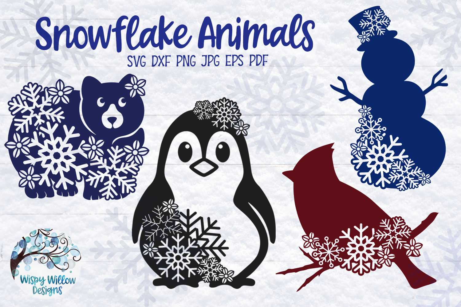 Snowflake Animal SVG Bundle Winter Animal SVG Cut Files