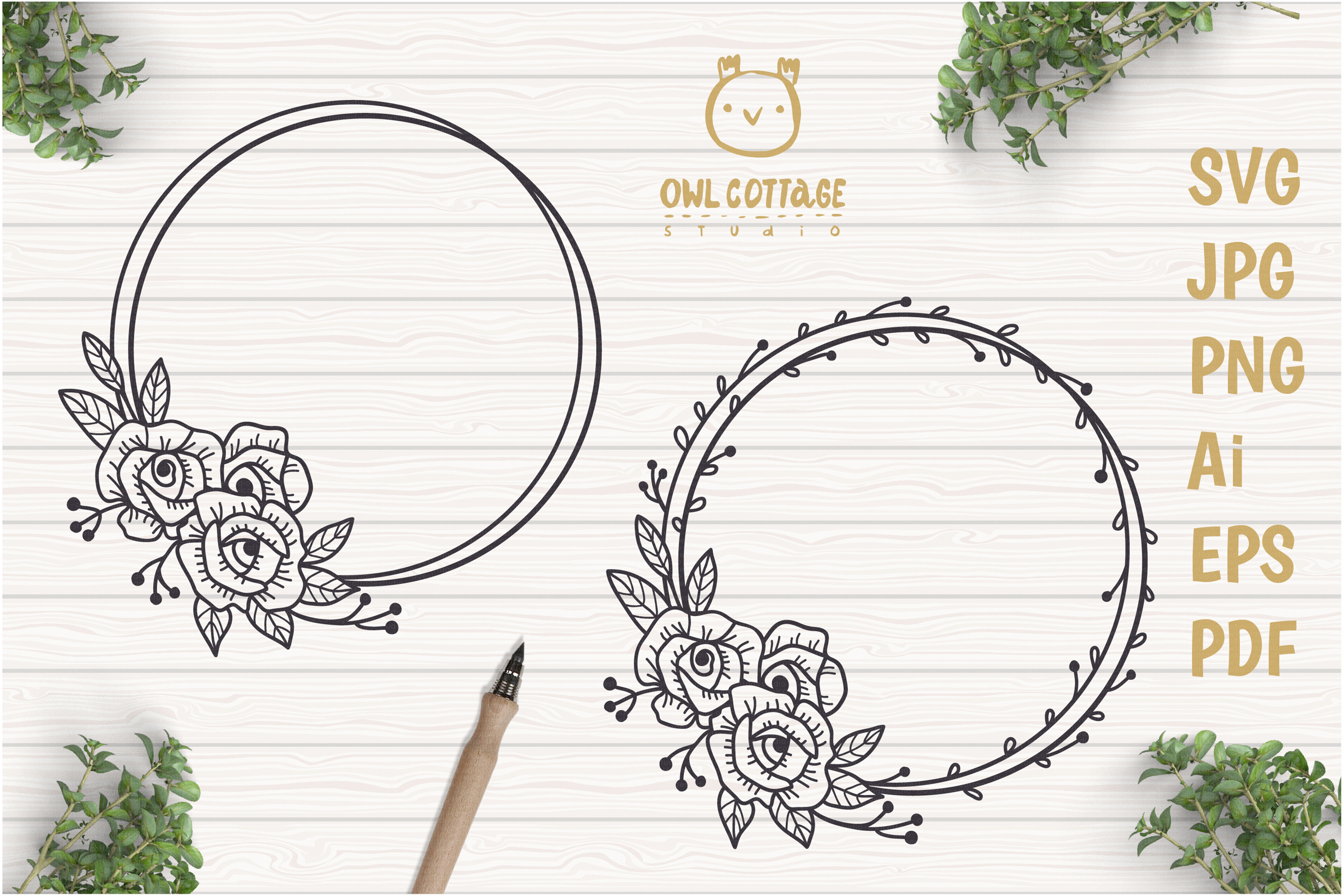 Download Circle Roses Wreaths SVG, Flower monogram cut file, Wedding