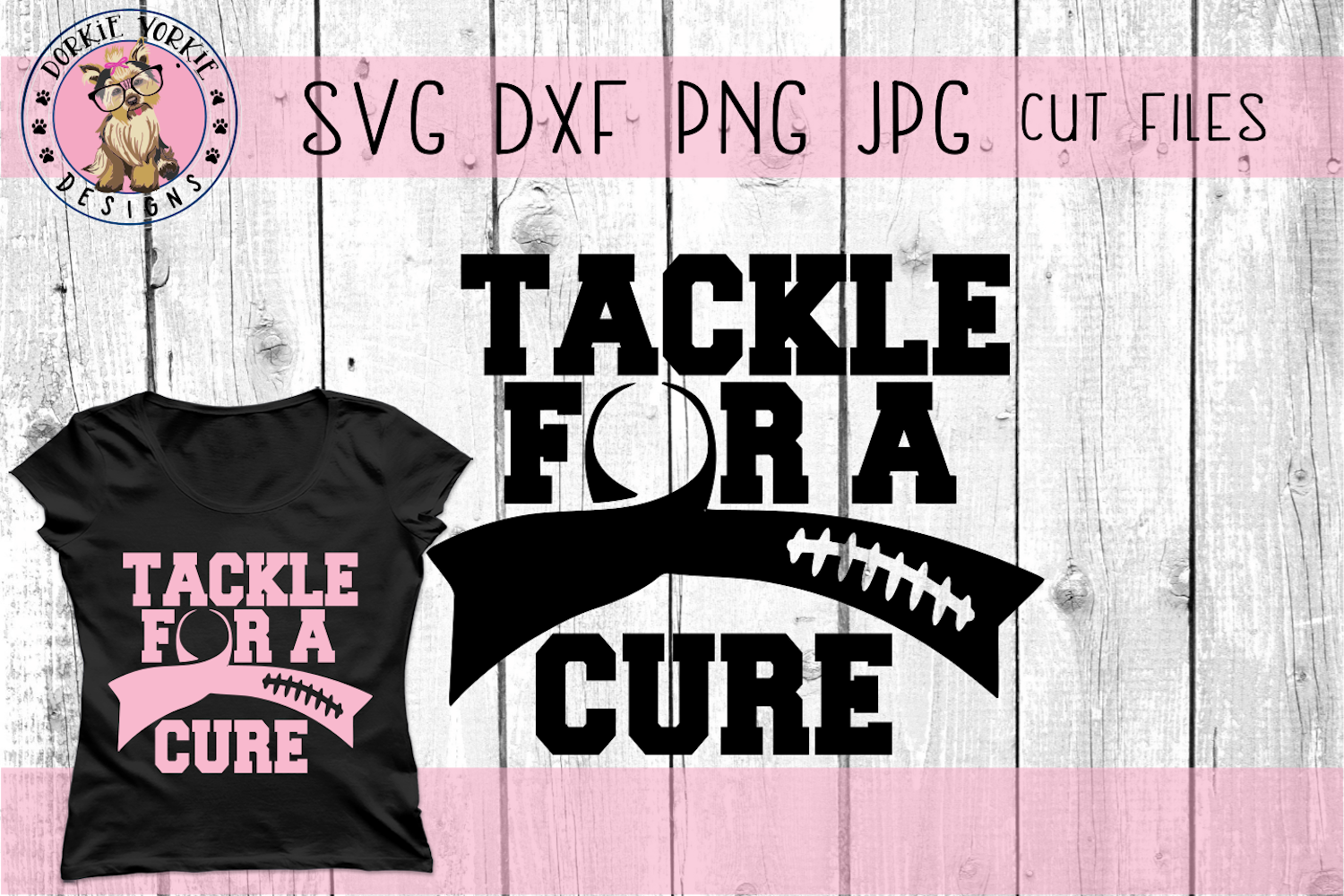 Tackle for a cure - Awareness, Football, Cancer - SVG Cut example image 1.