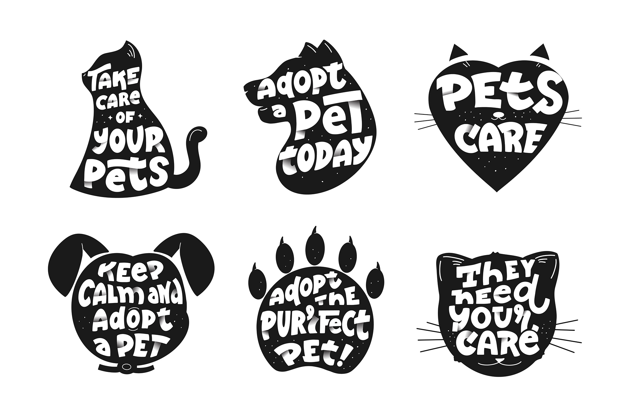 Pets slogans, logos set