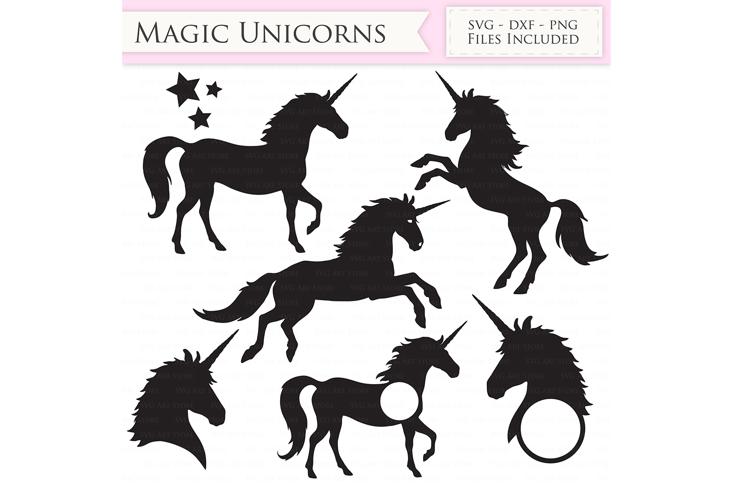 Download Magic Unicorns SVG Files - Jumping Unicorns, Unicorn head monogram cut files for Cricut and ...