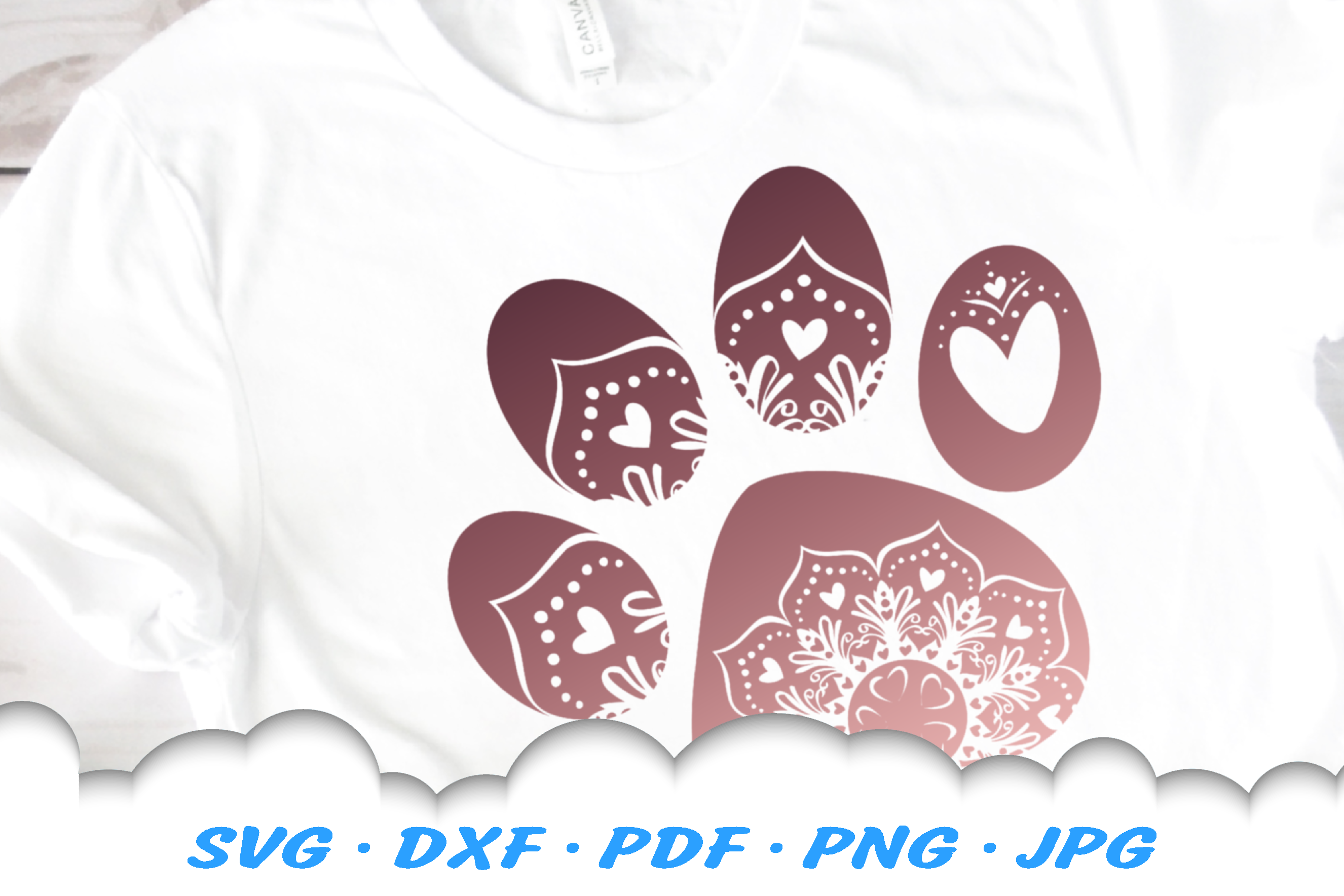 Mandala Hearts Dog Paw SVG DXF Cut Files