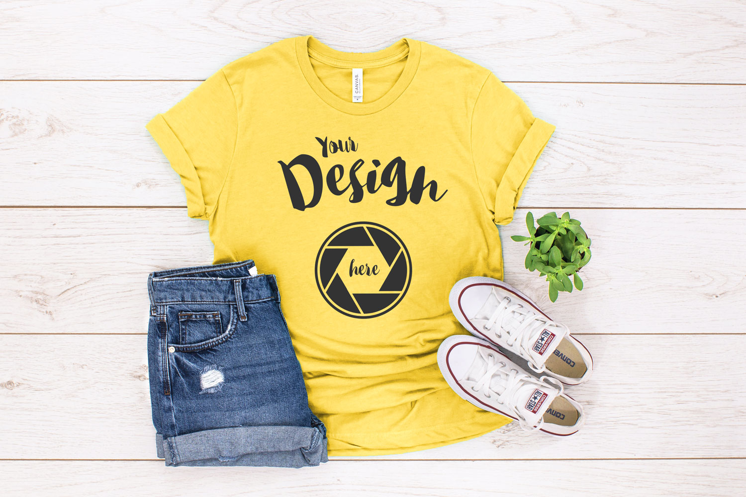 Yellow Canvas 3001 T Shirt Mockup (226274) | Mock Ups | Design Bundles