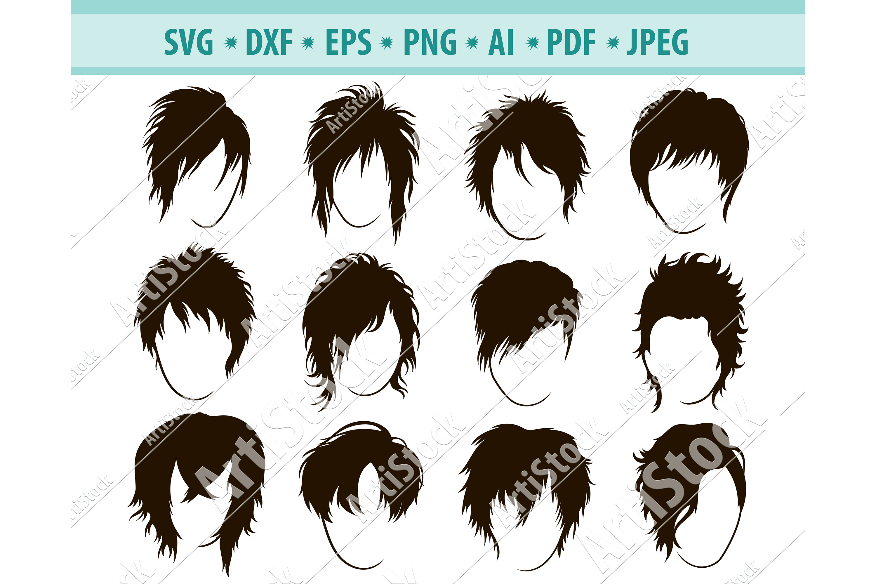 Download Man hairstyle SVG Bundle, Anime Haircut Svg, Png, Dxf, Eps