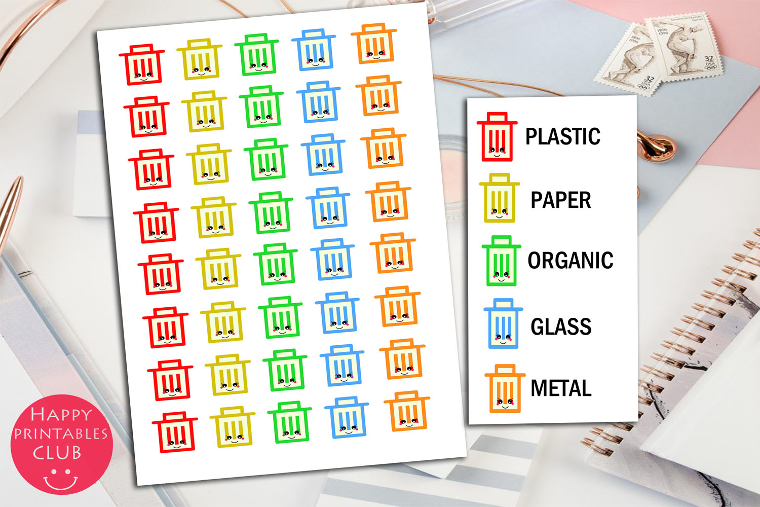 Trash Can StickerRecycle Bin StickersPlanner Stickers