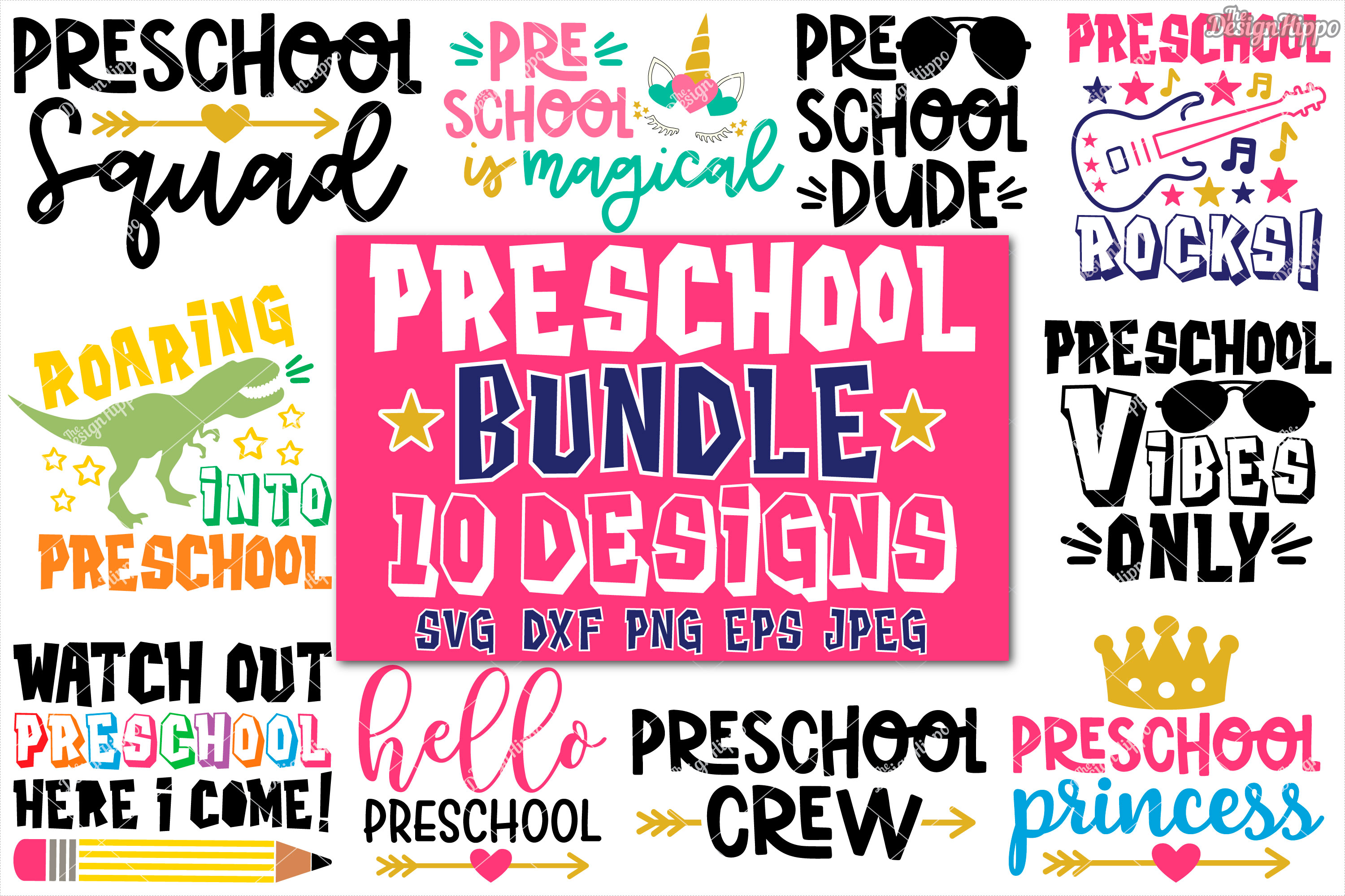 Download Preschool Bundle of 10 Designs SVG DXF PNG Cricut Cut Files