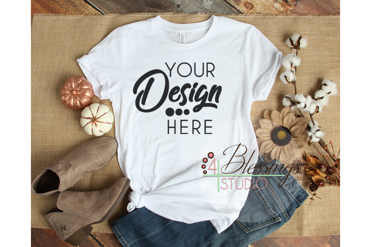 Download Fall Flat Lay T-shirt Mockup Bella Canvas 3001 White Ladies