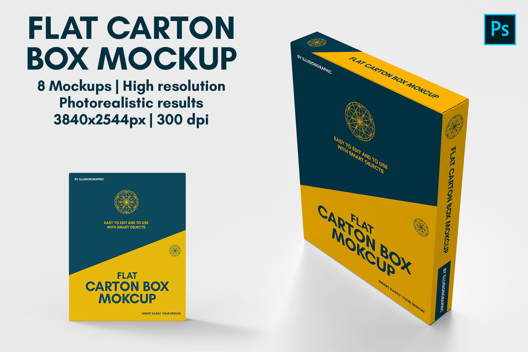 Download Flat Carton Box Mockup - 8 views