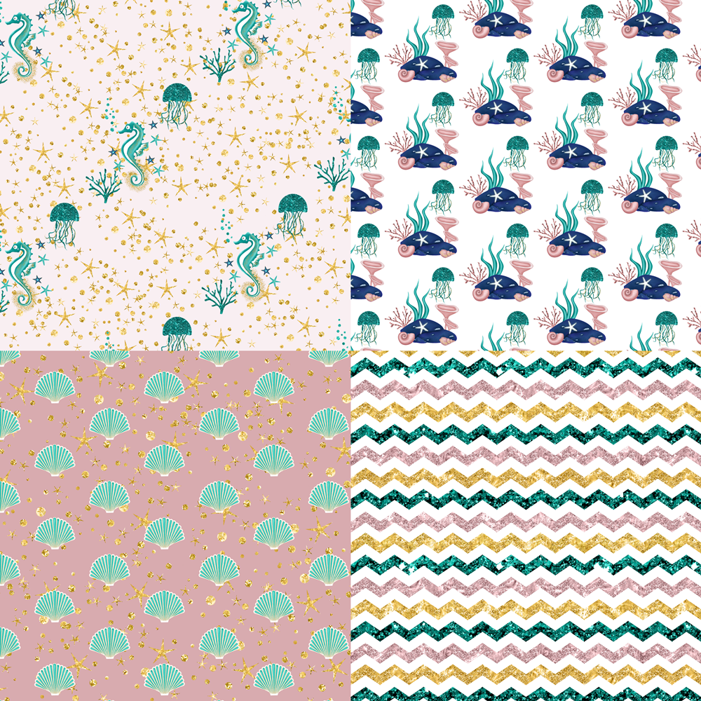 Glitter Mermaids Digital Paper (46846) | Backgrounds | Design Bundles
