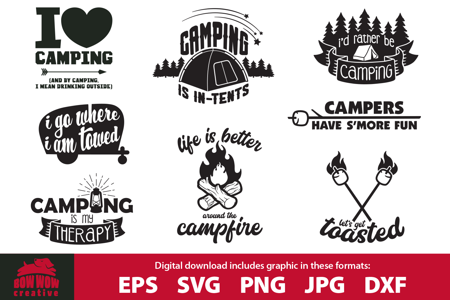 Download Camping quotes bundle - SVG, EPS, JPG, PNG, DXF