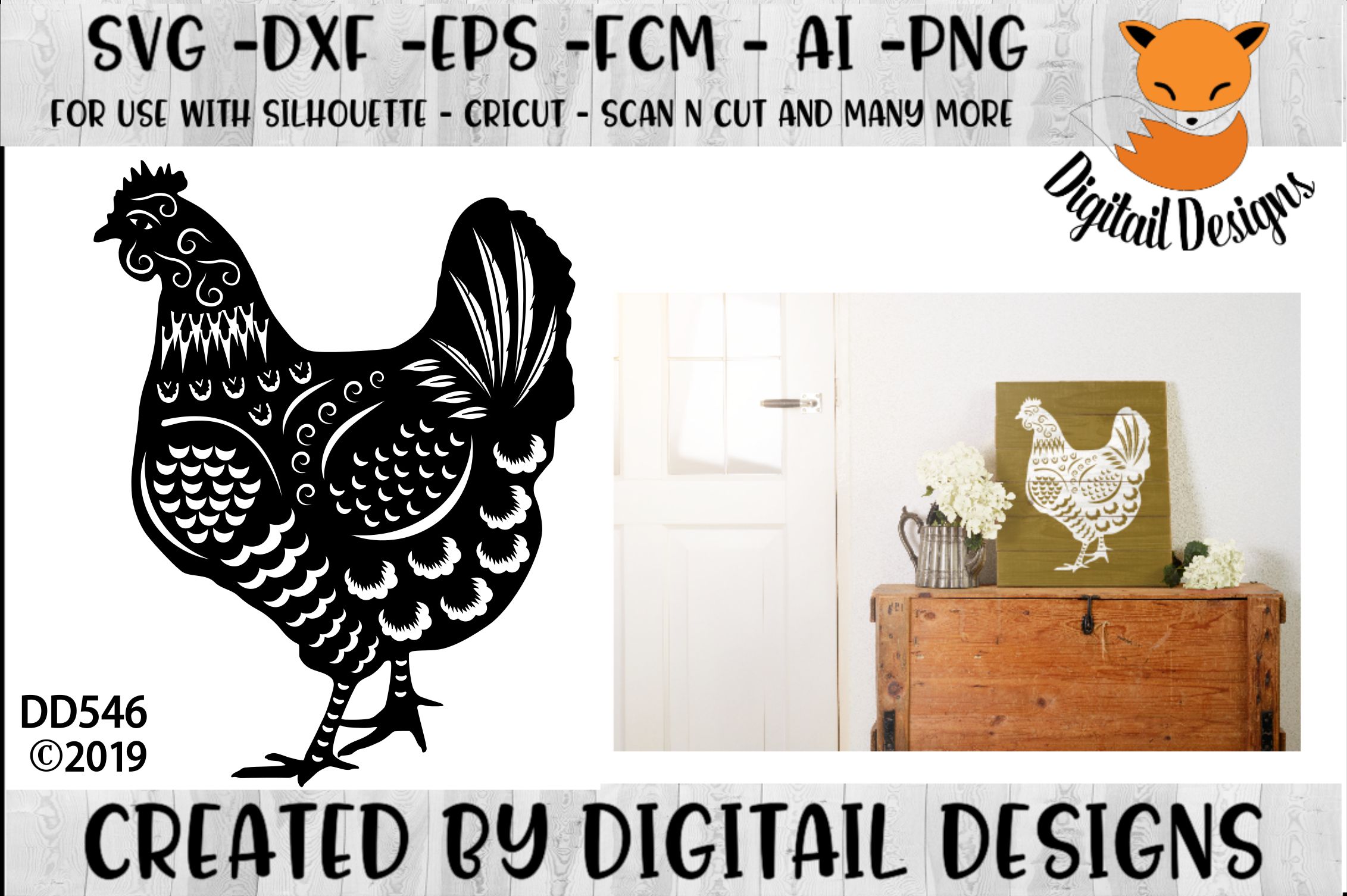 Detailed Fancy Zentangle Chicken SVG - Silhouette - Cricut