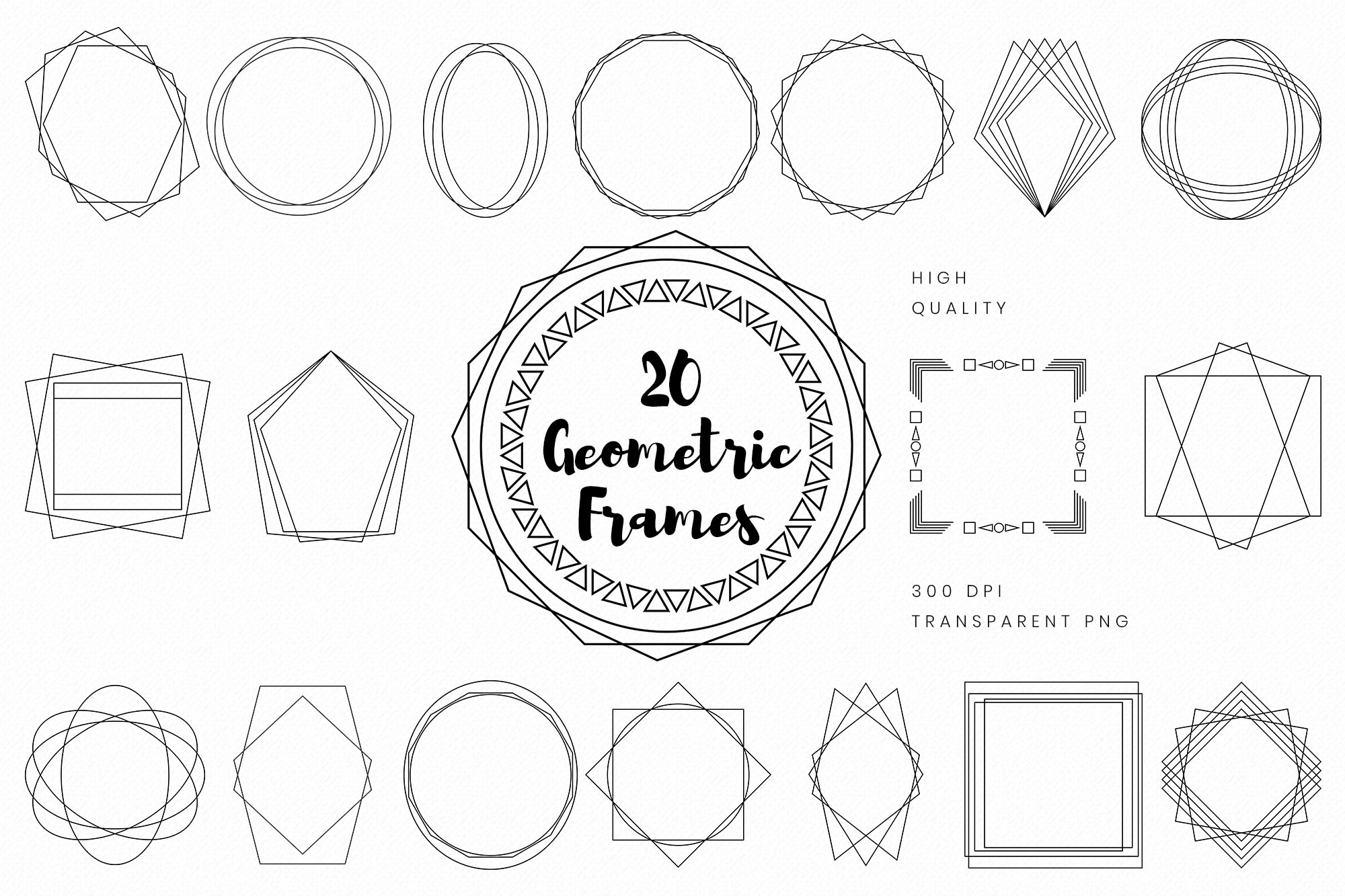 Black Geometric Frames Set PNG (294037) | Decorations | Design Bundles