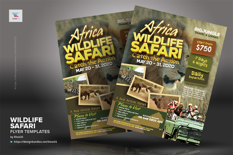 Wildlife Safari Flyer Templates (233976) | Flyers | Design Bundles