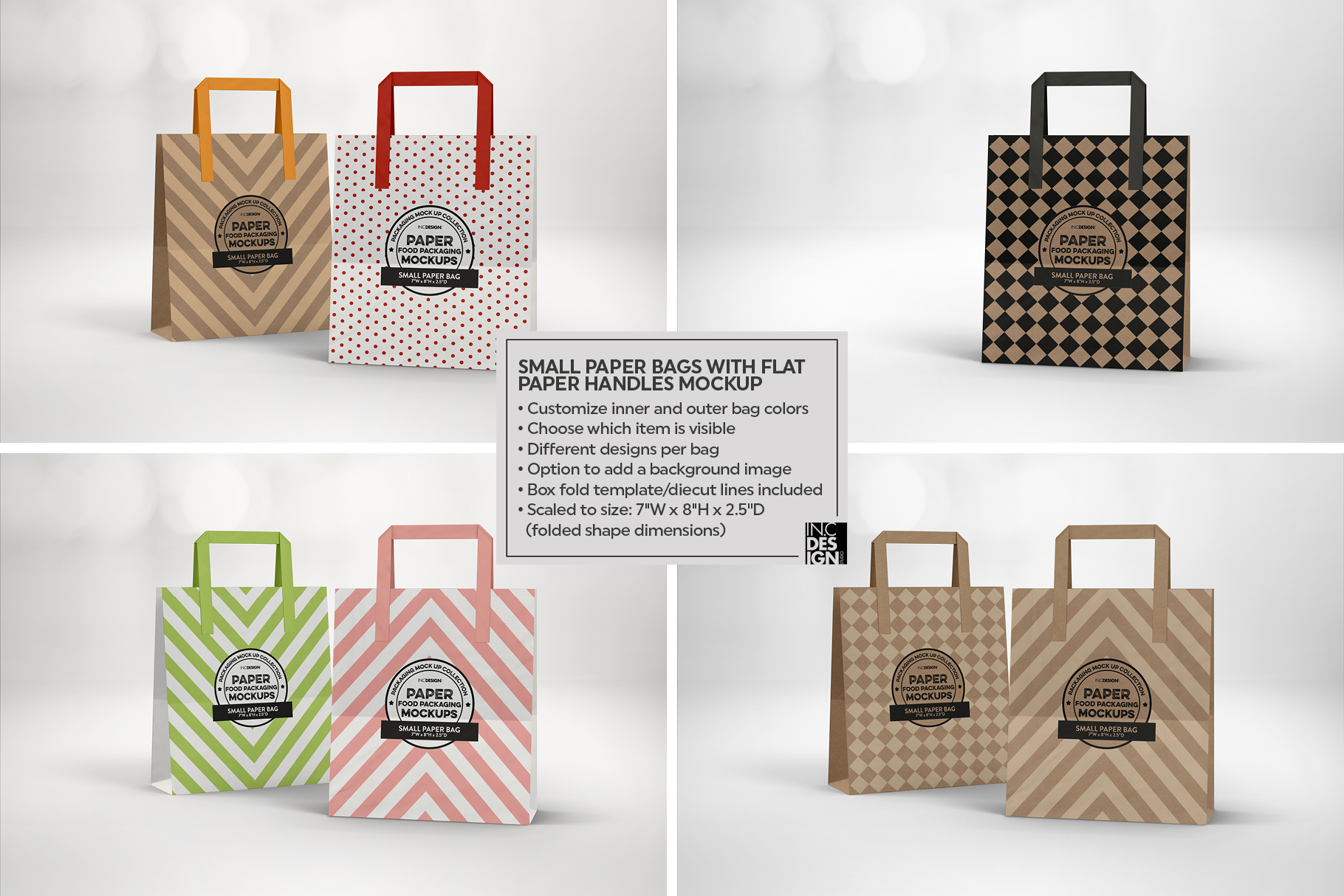 Download SMALL Paper Bag with Flat Handles Packaging MockUp (284101) | Branding | Design Bundles