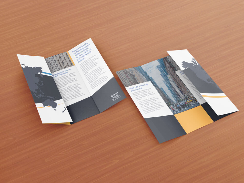 8.5 x 11 Double Gate Fold Brochure Mockups