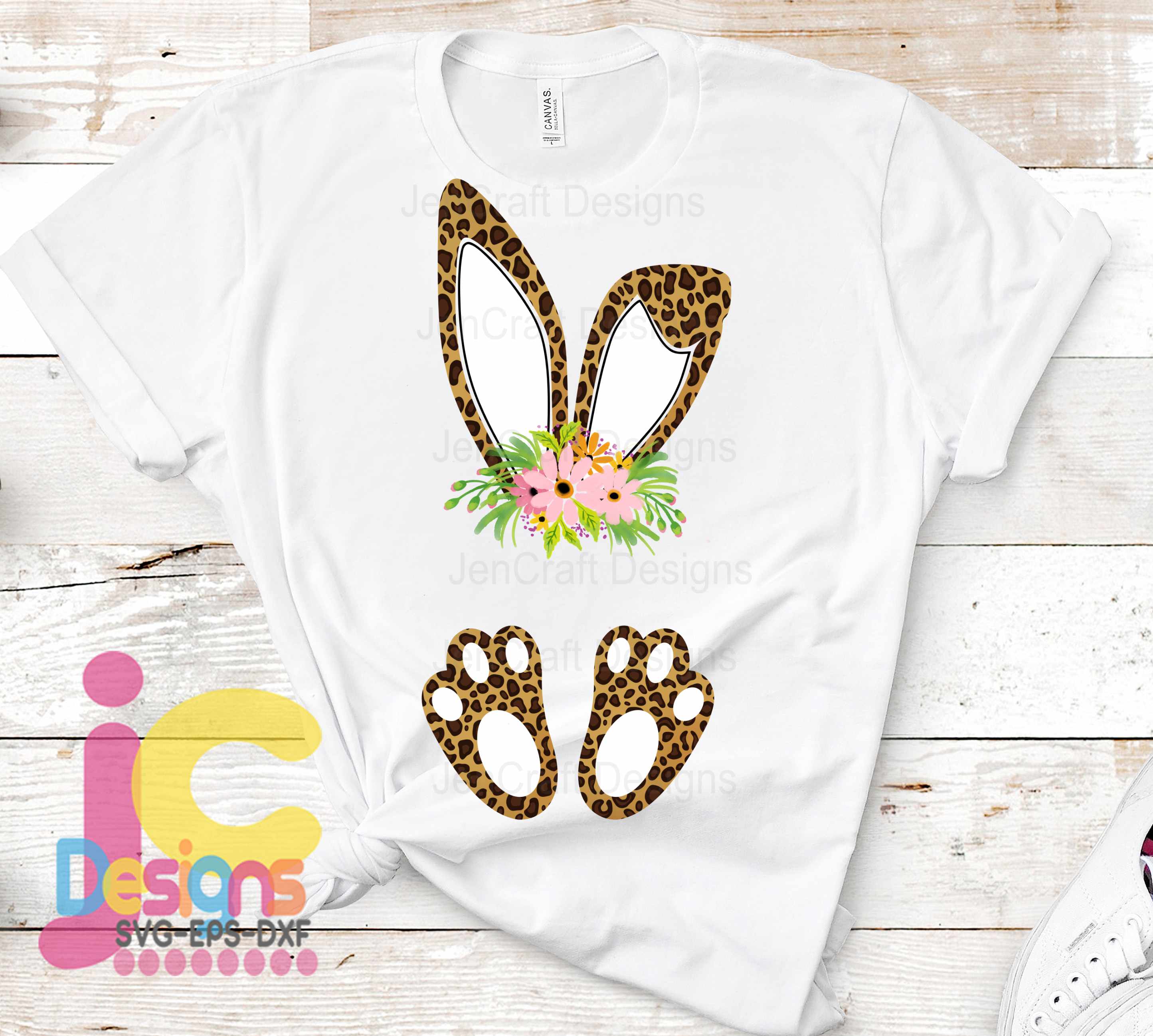 Easter Cheetah print bunny ears and feet with flower PNG