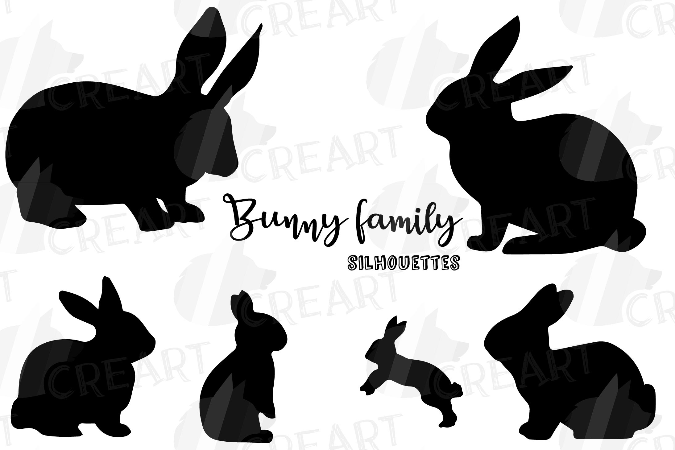 Download Rabbit family silhouettes, bunny silhouette svg cutting file