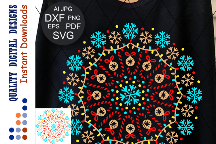 Download Merry Christmas Mandala clip art Snowflakes SVG Colorful
