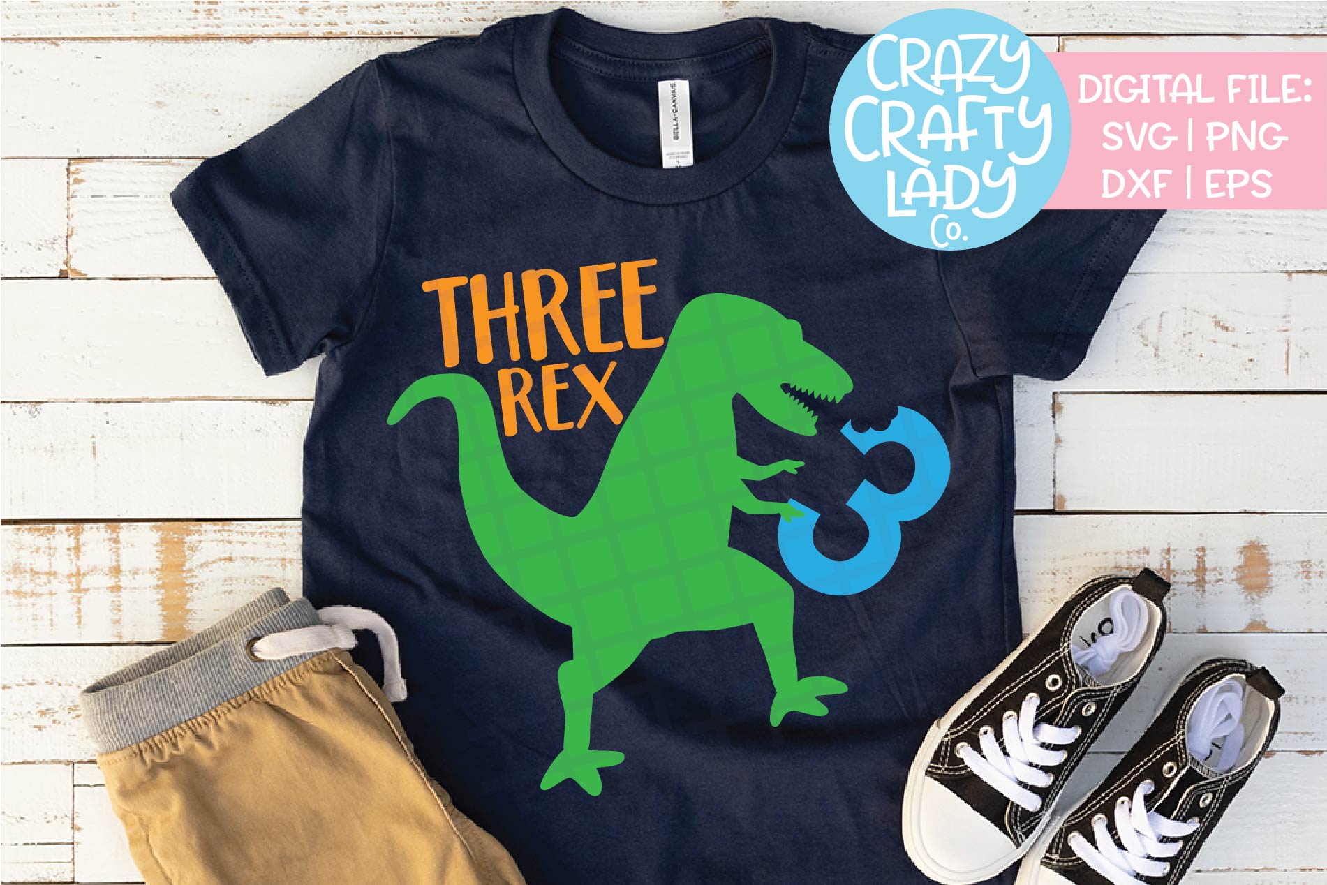 Three Rex 3rd Birthday Dinosaur SVG DXF EPS PNG Cut File