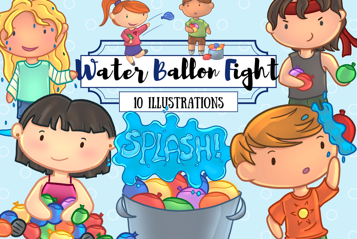 Water Balloon Fight Clip Art Collection