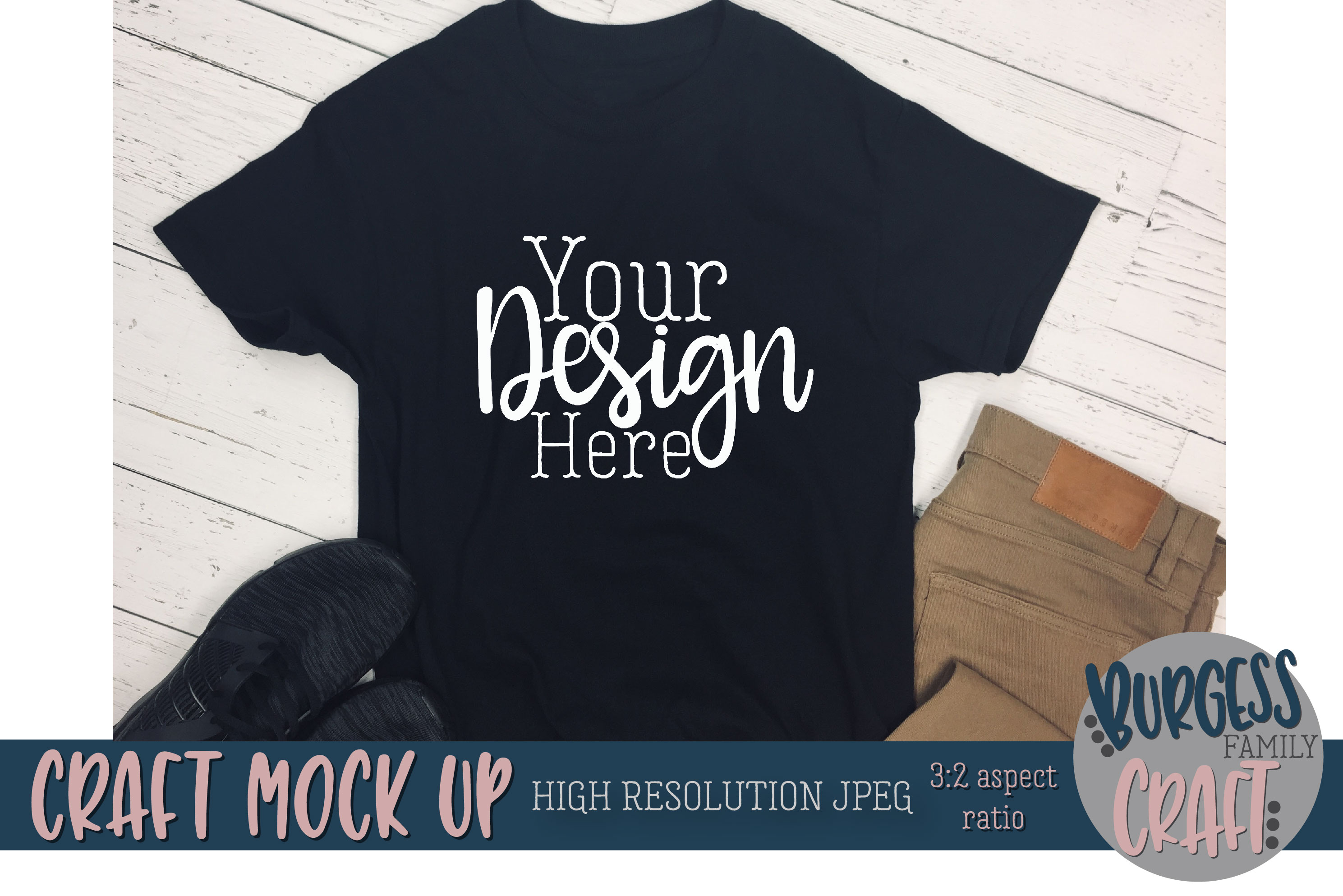 Download Men's black t-shirt khakis Craft mock up|High Resolution ...