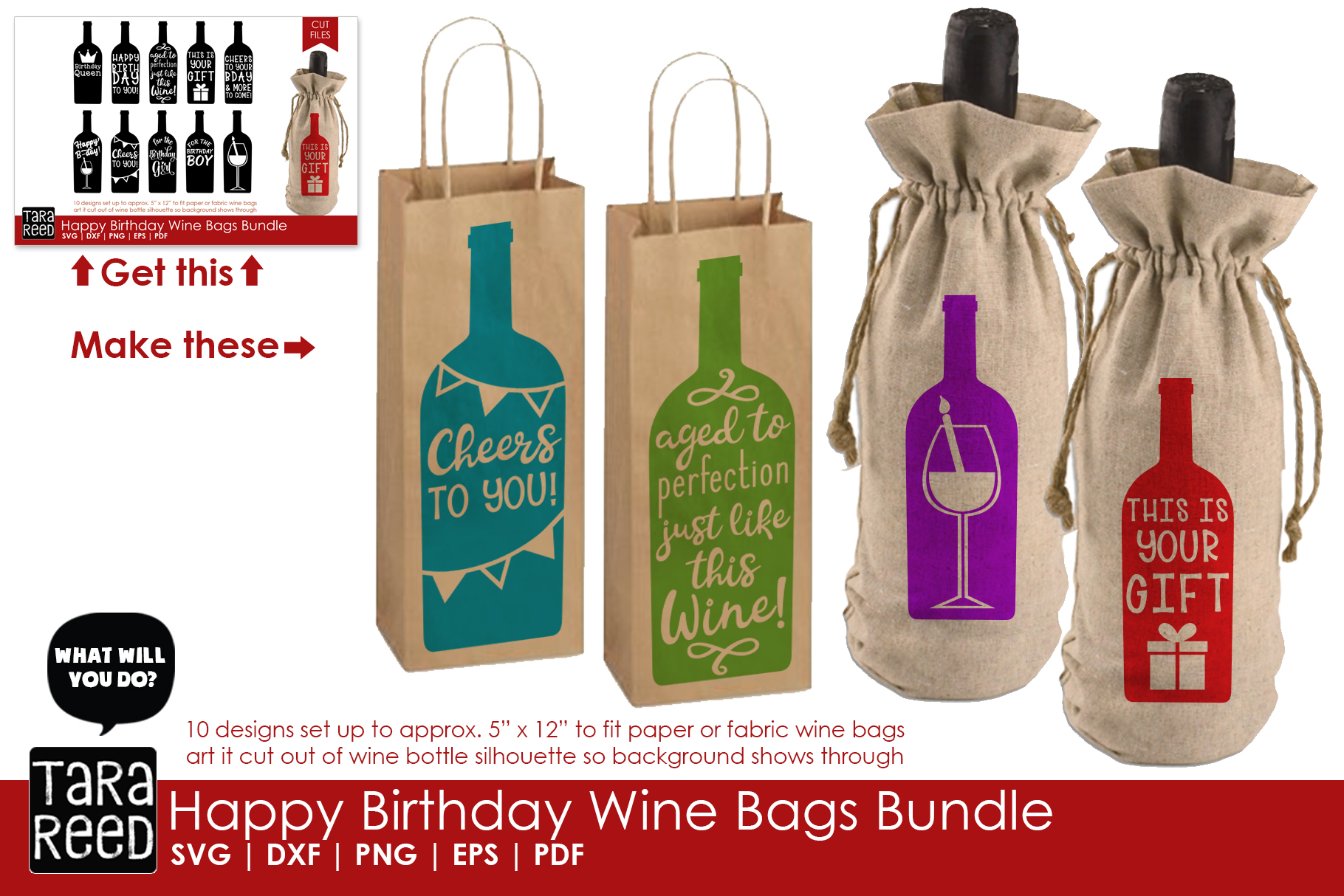 Download Happy Birthday Wine Bags - Birthday SVG Files for Crafters