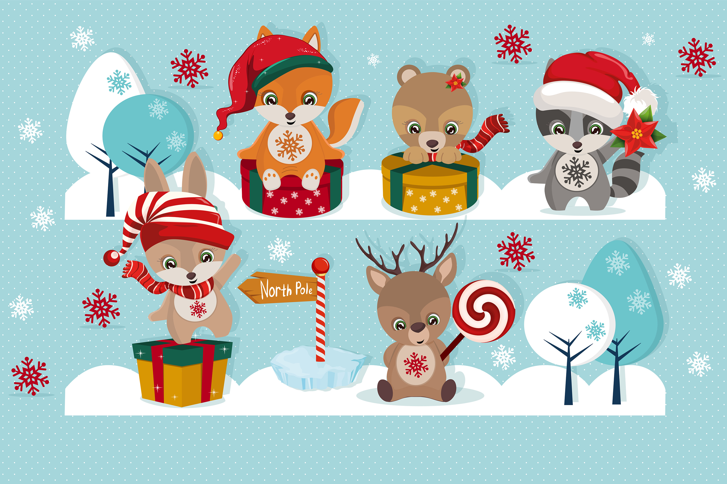 Christmas Clipart, Christmas Illustration, Baby Animals