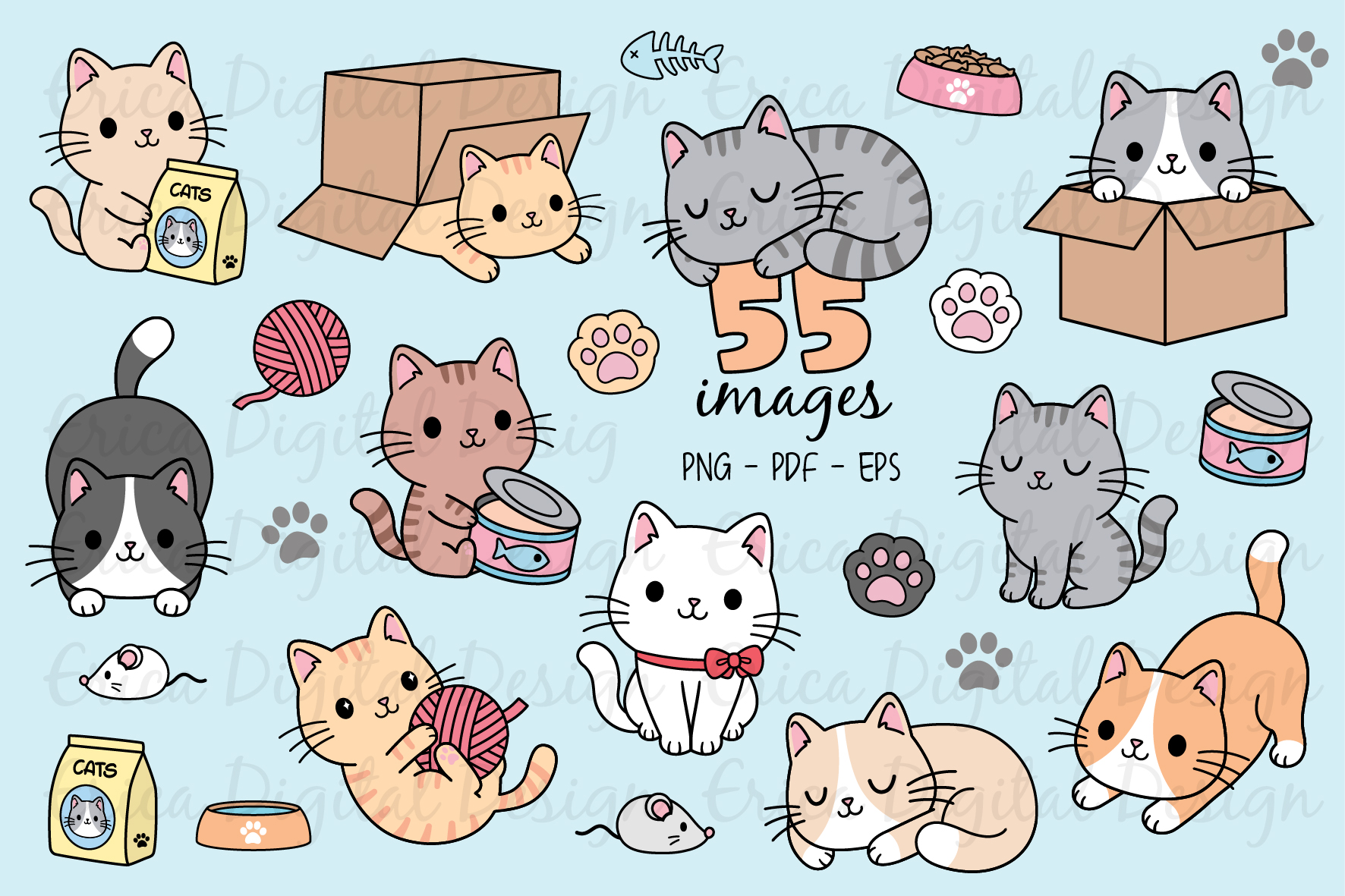 Download Cute Kittens Clipart set - 55 Cat images - Cat Bundle