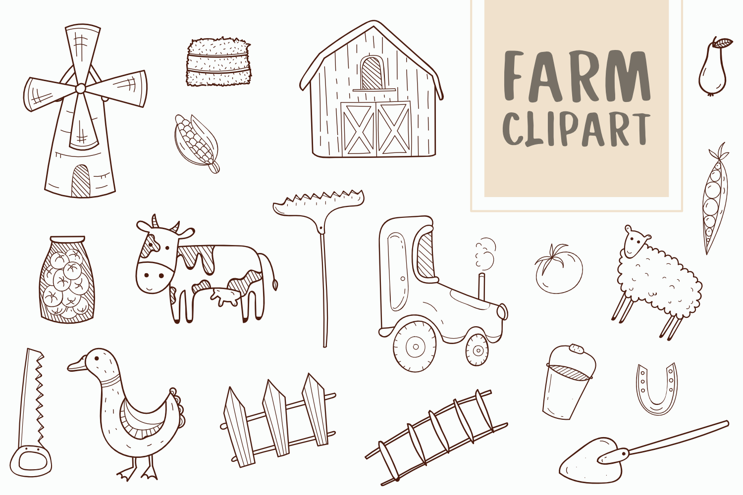 Farm Doodle Clipart Collection