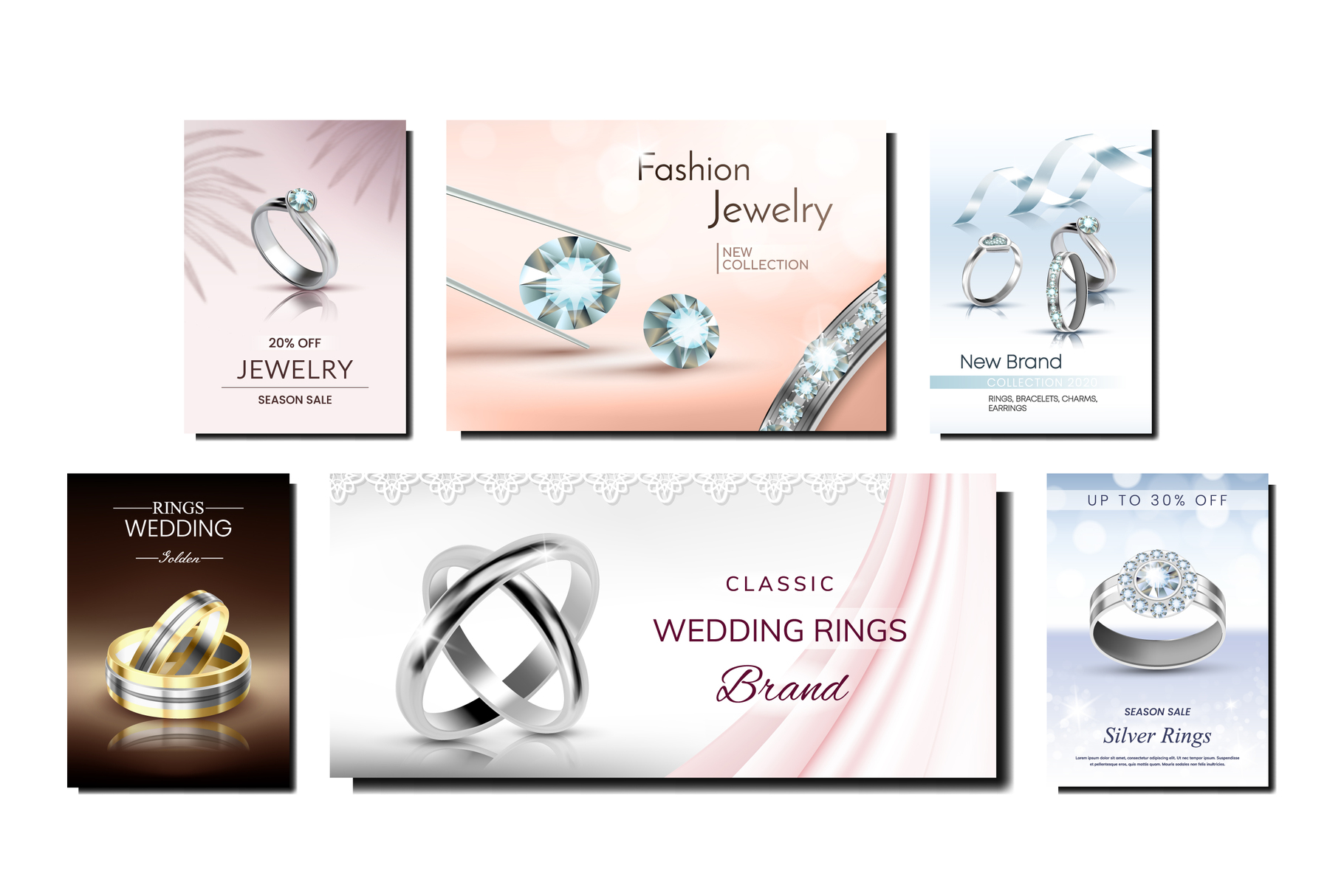 Download Jewelry Creative Promotional Posters Set Vector 1137589 Illustrations Design Bundles