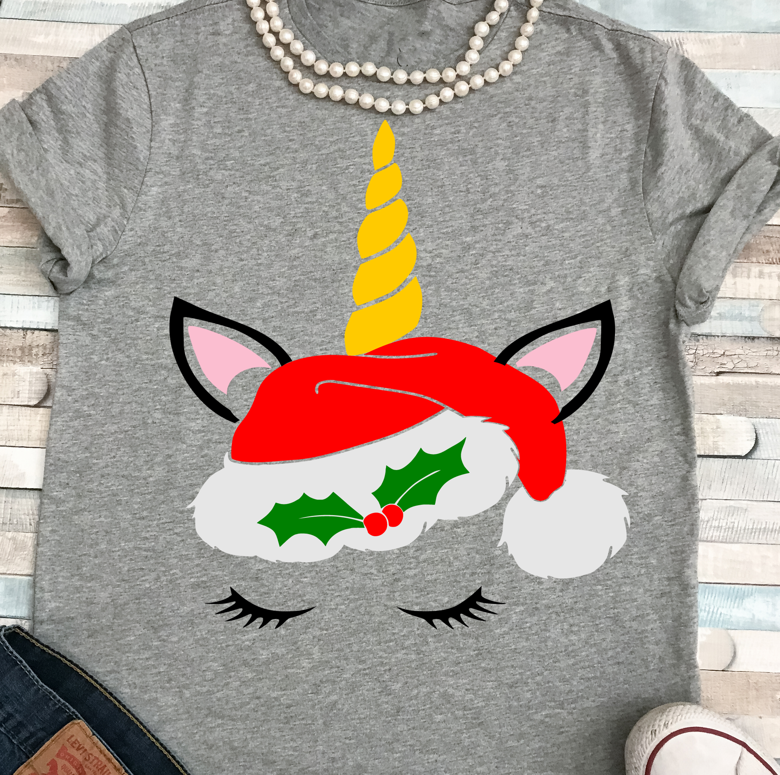 Download Christmas Unicorn SVG - Santa hat eyelashes Design cut file