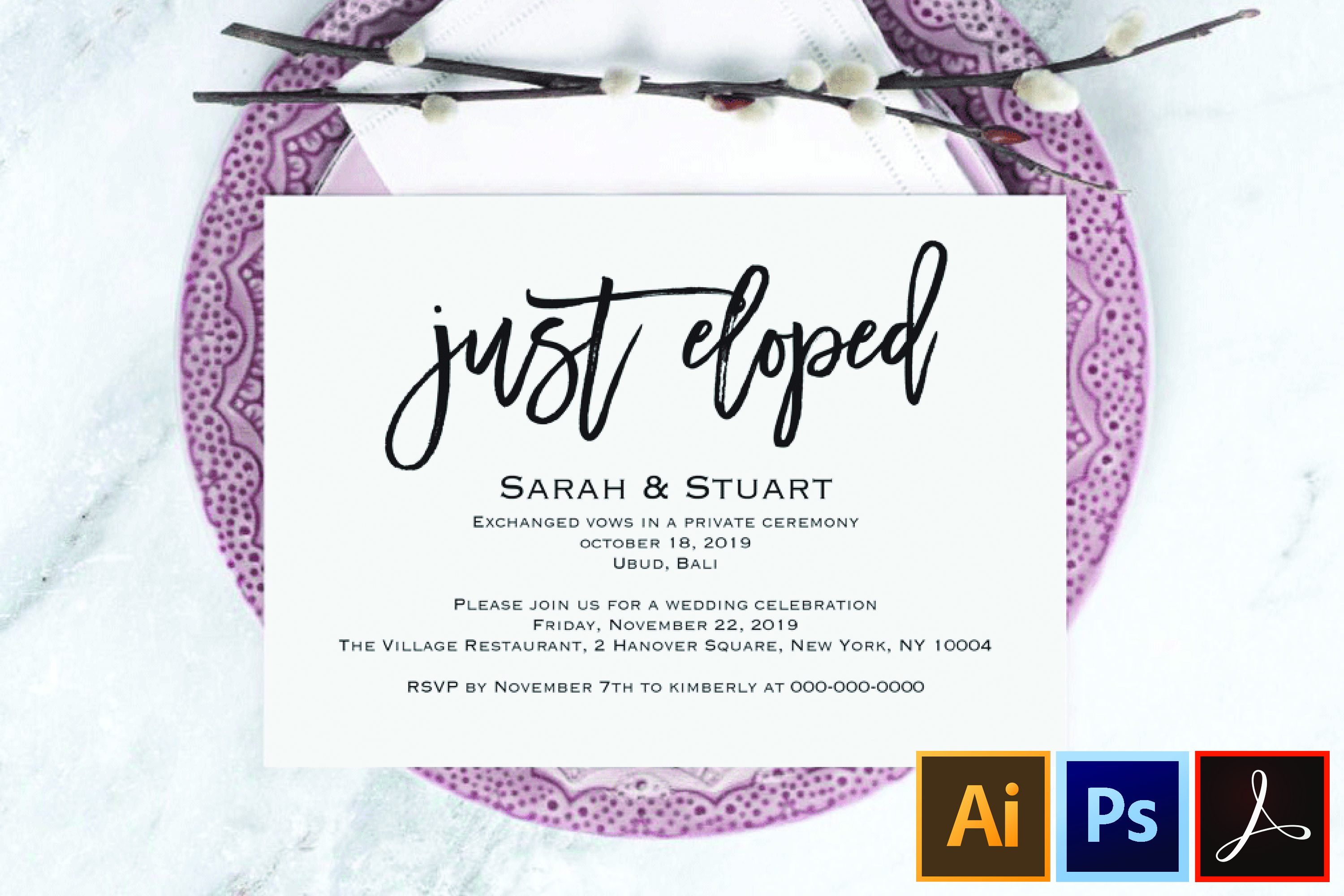 Elopement Reception Invitation Template Elopement Invitation