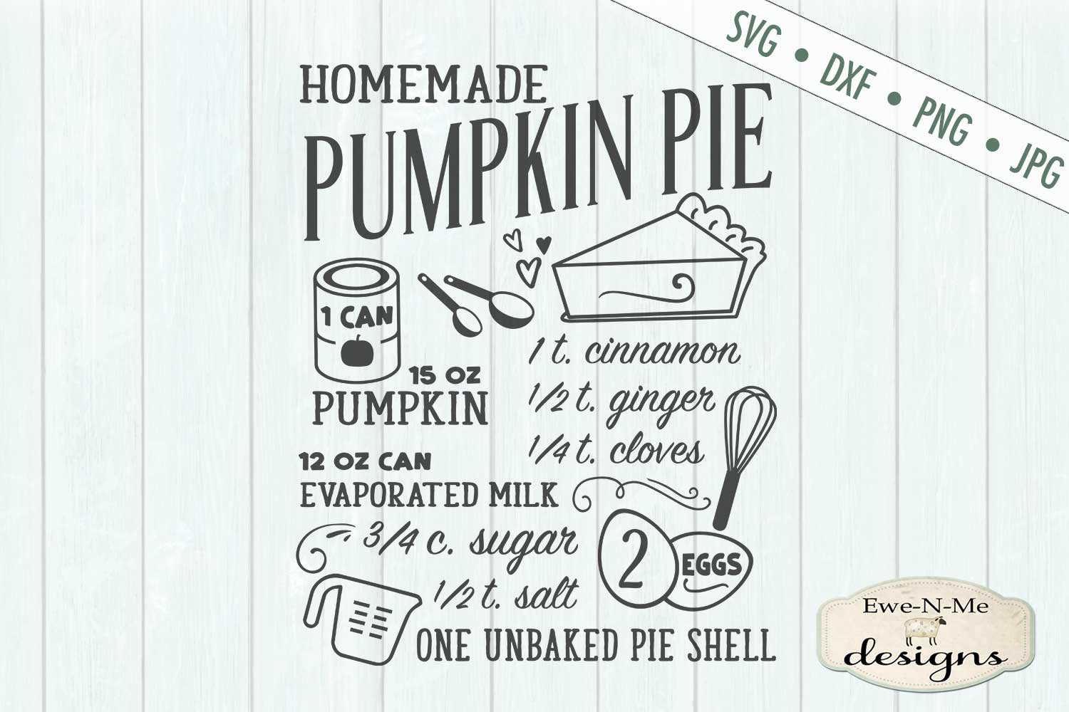 Pumpkin Pie Recipe Fall SVG DXF Files