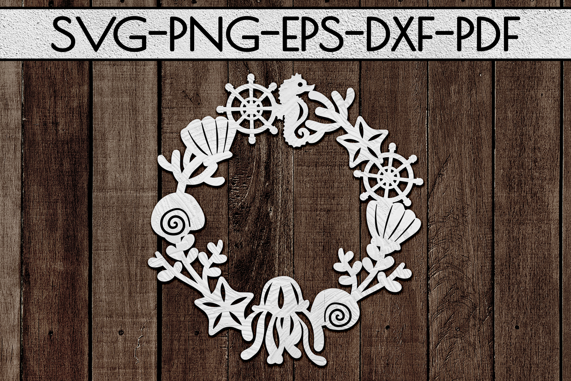 Download Ocean Wreath Paper Cut Template, Summer Design SVG, PDF, DXF (518359) | Paper Cutting | Design ...