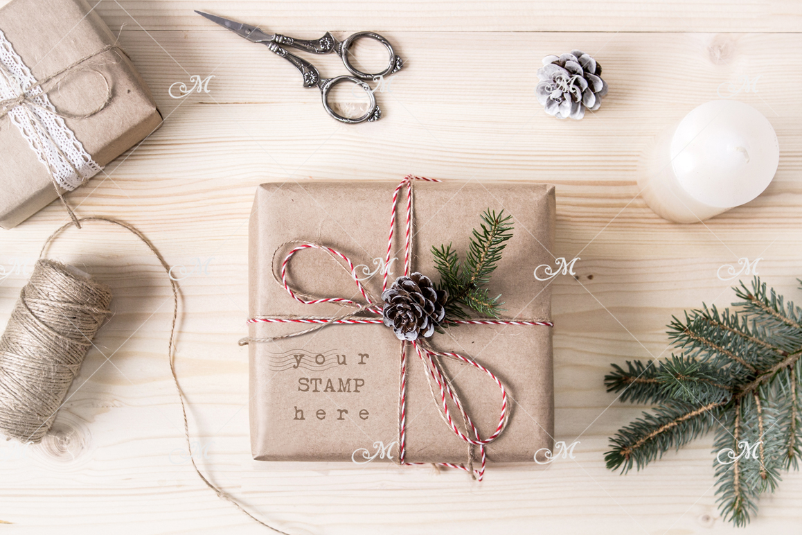 Christmas Gift Box Mockup. PSD+JPG (42461) Mock Ups Design Bundles