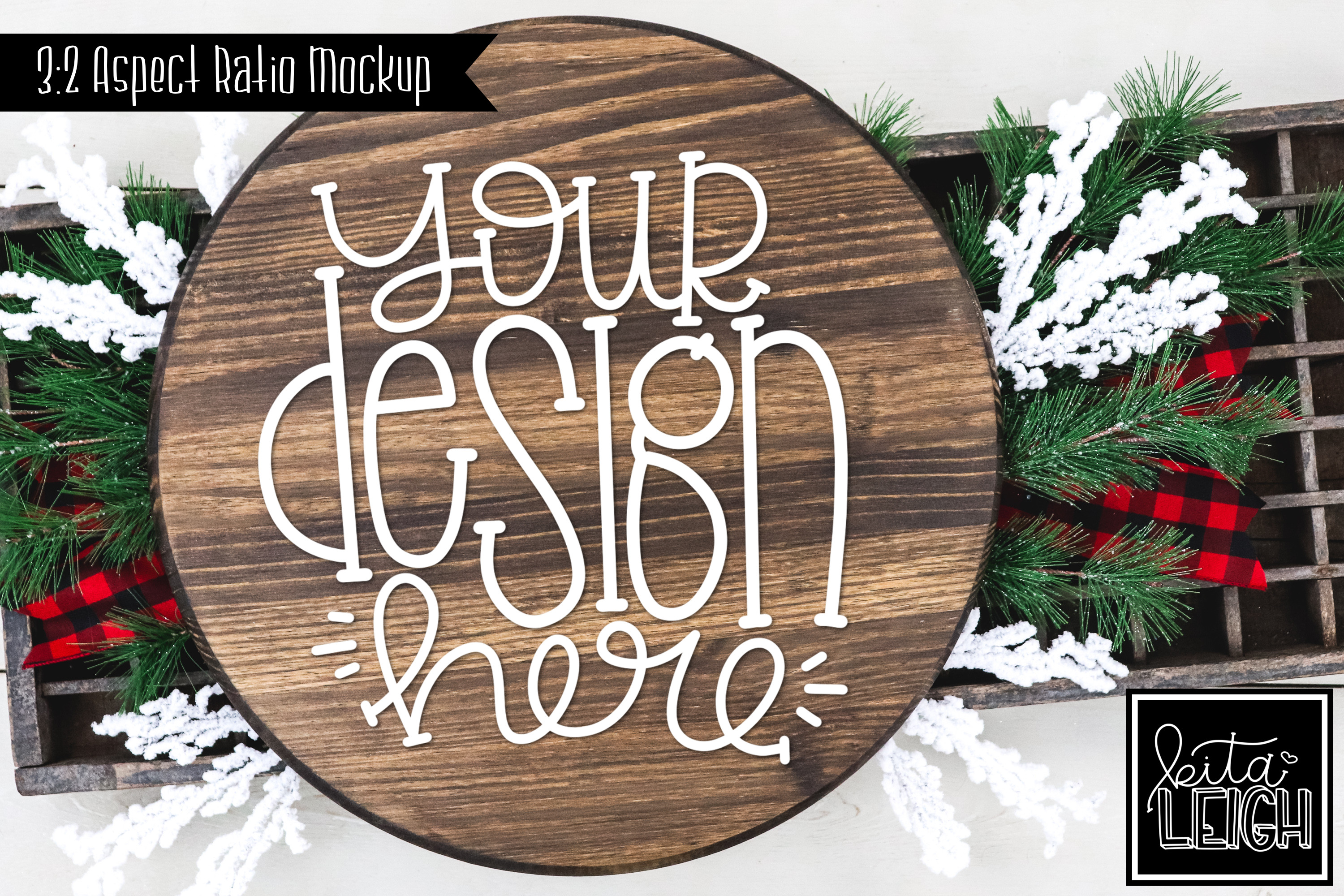 Wood Round Christmas Mockup Bundle