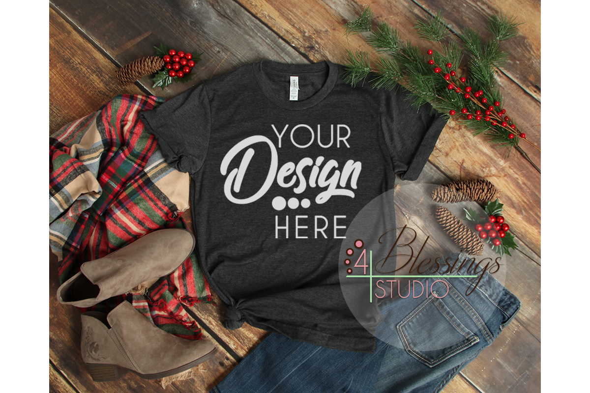 Download Christmas Dark Gray TShirt Bella Canvas Mockup 3001 Ladies (135032) | Mock Ups | Design Bundles