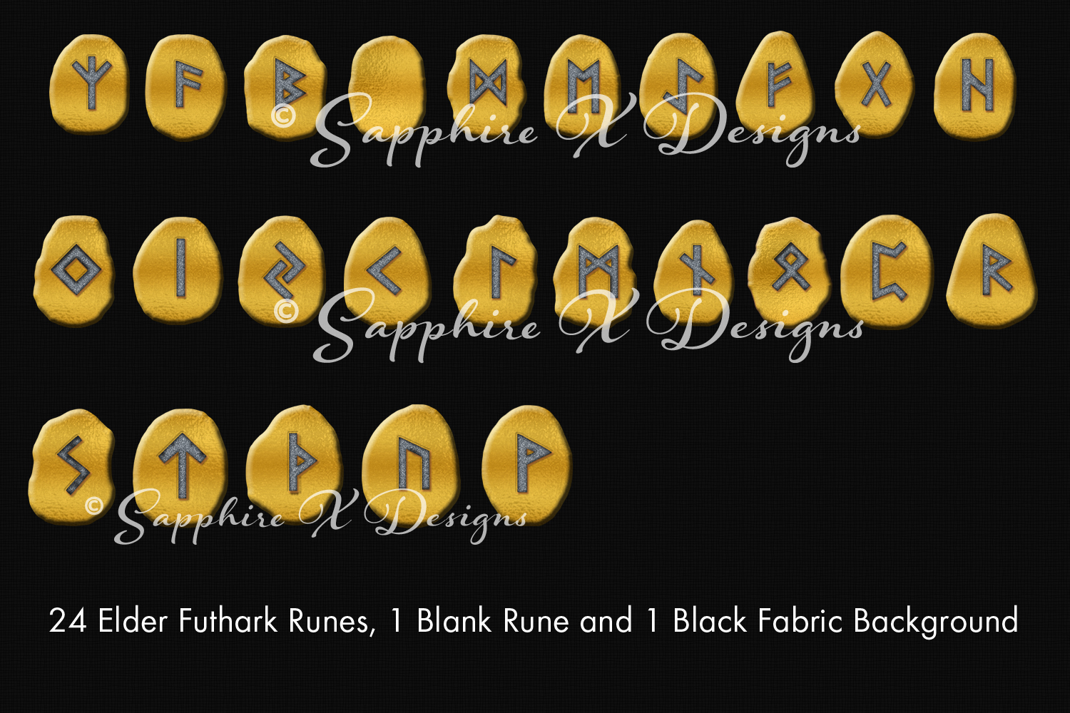 Elder Futhark Runes Golden Runestones Clipart Images