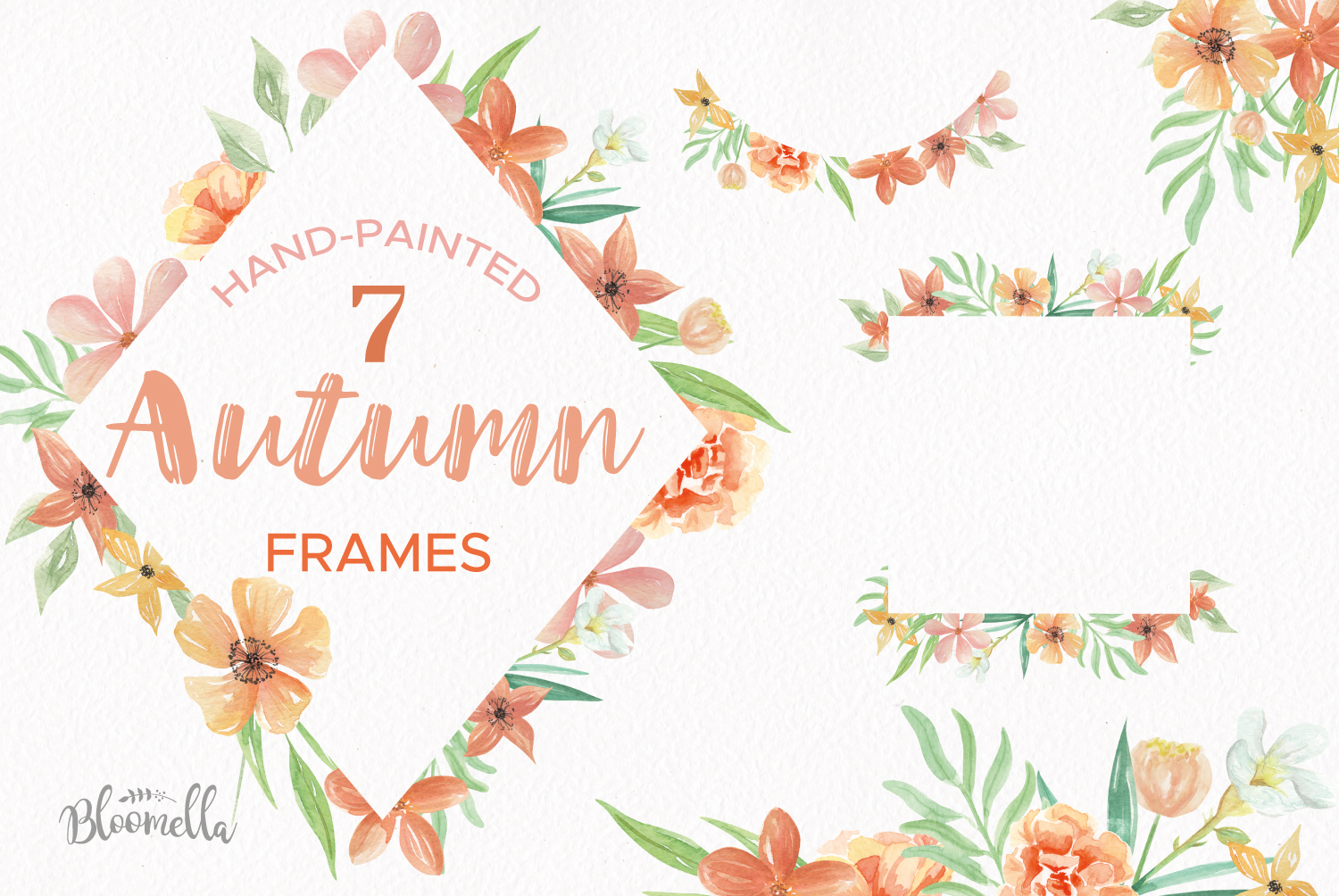 Watercolor Autumn Fall Floral Frames Flowers Peach Borders