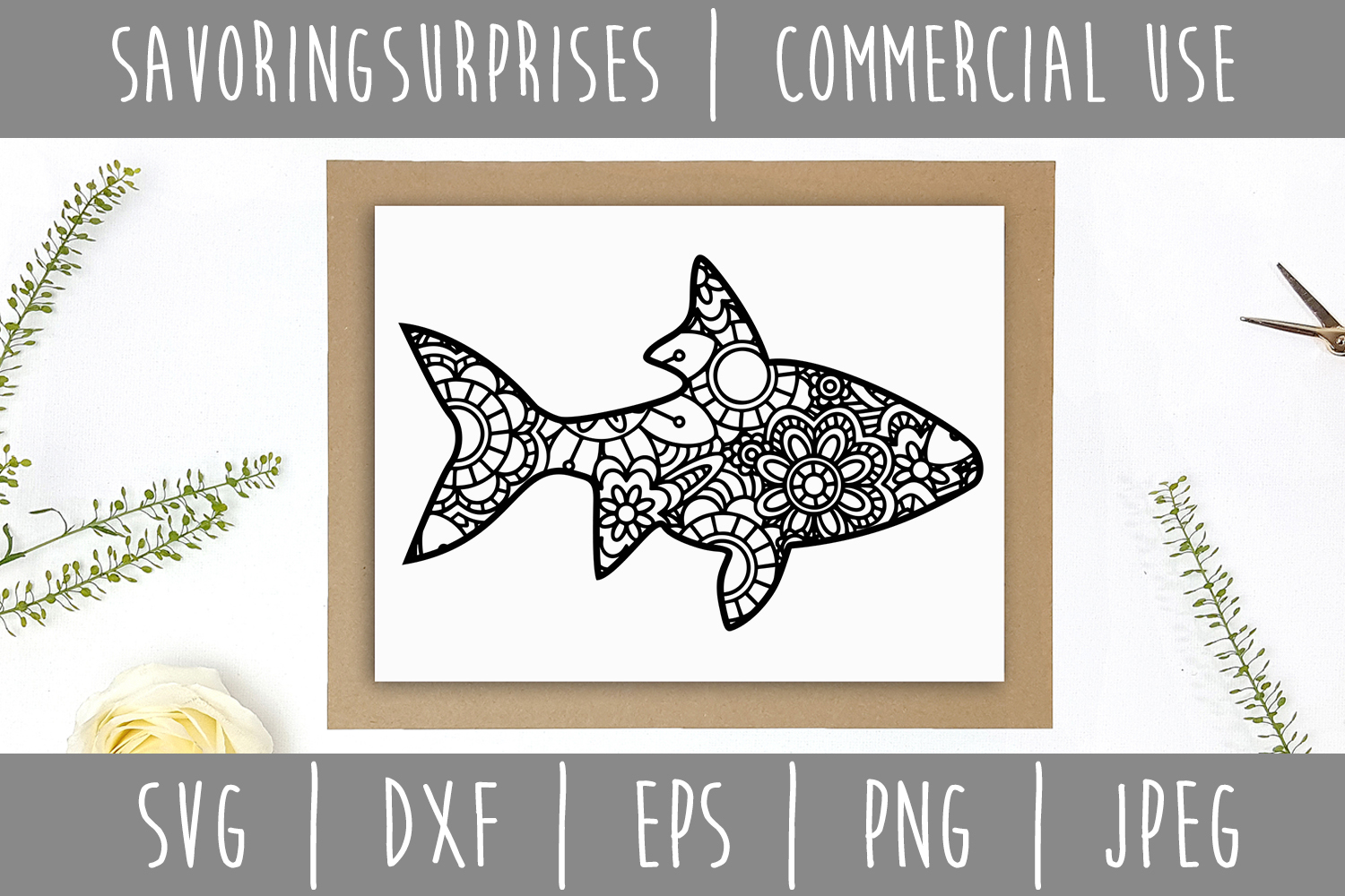 Fish Mandala Zentangle SVG, DXF, EPS, PNG, JPEG