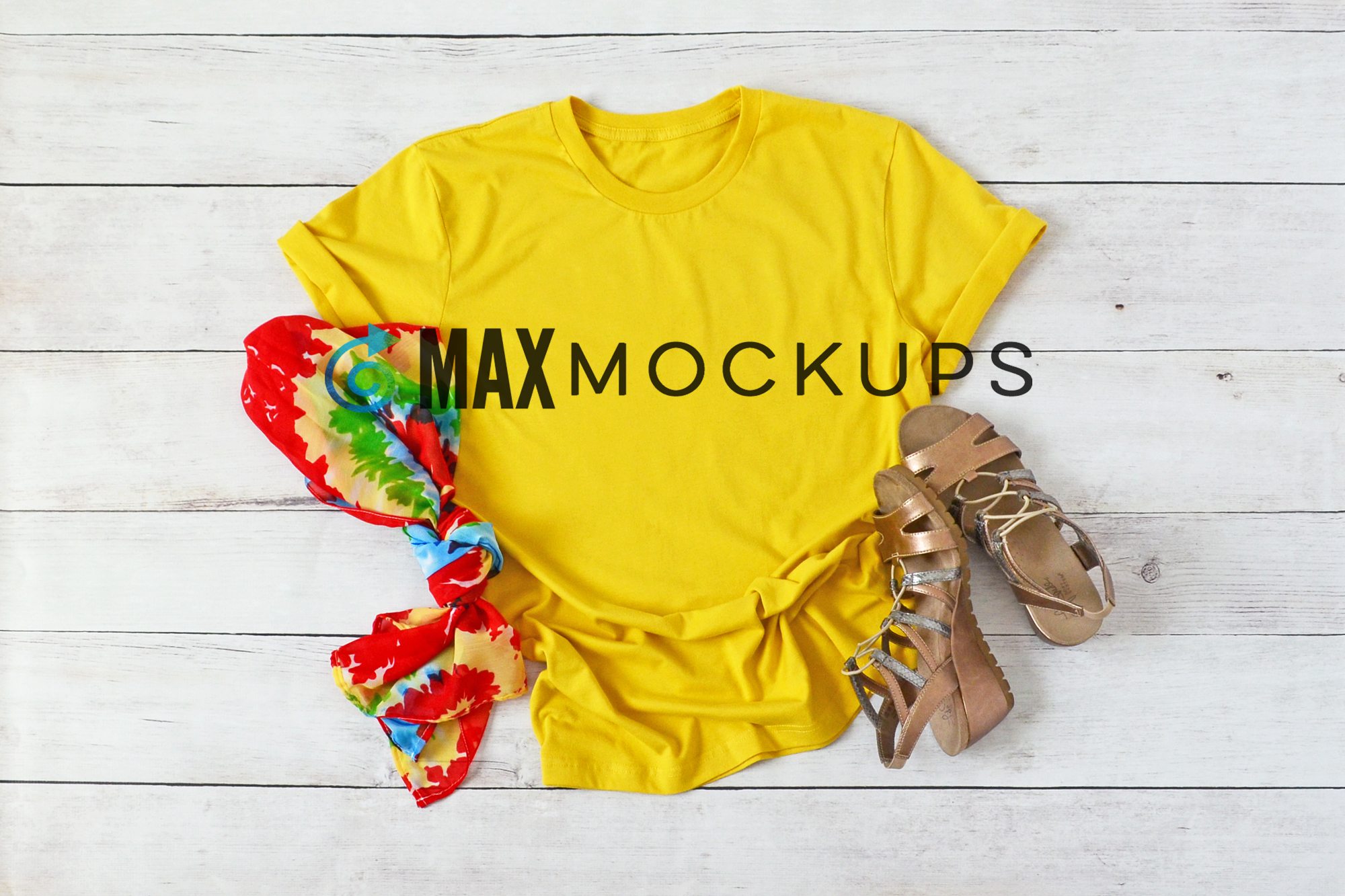 Download Yellow t-shirt Mockup Bella Canvas, blank shirt flatlay (274628) | Clothing | Design Bundles