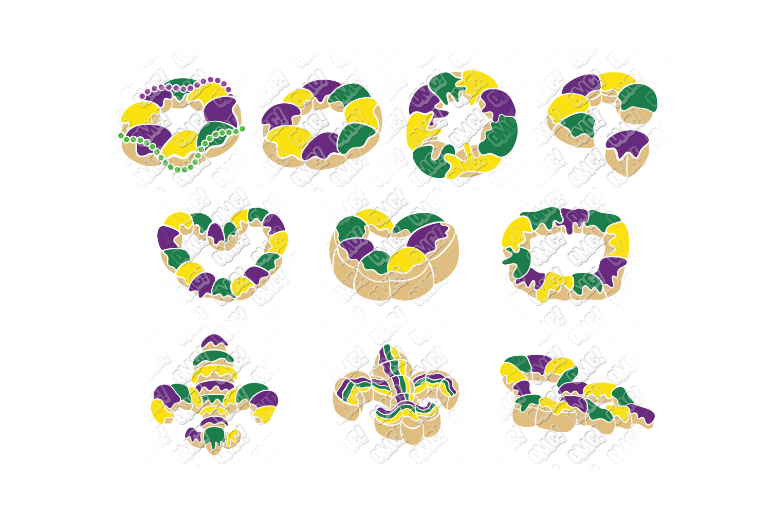 King Cake SVG Bundle Monogram in SVG, DXF, PNG, EPS, JPG